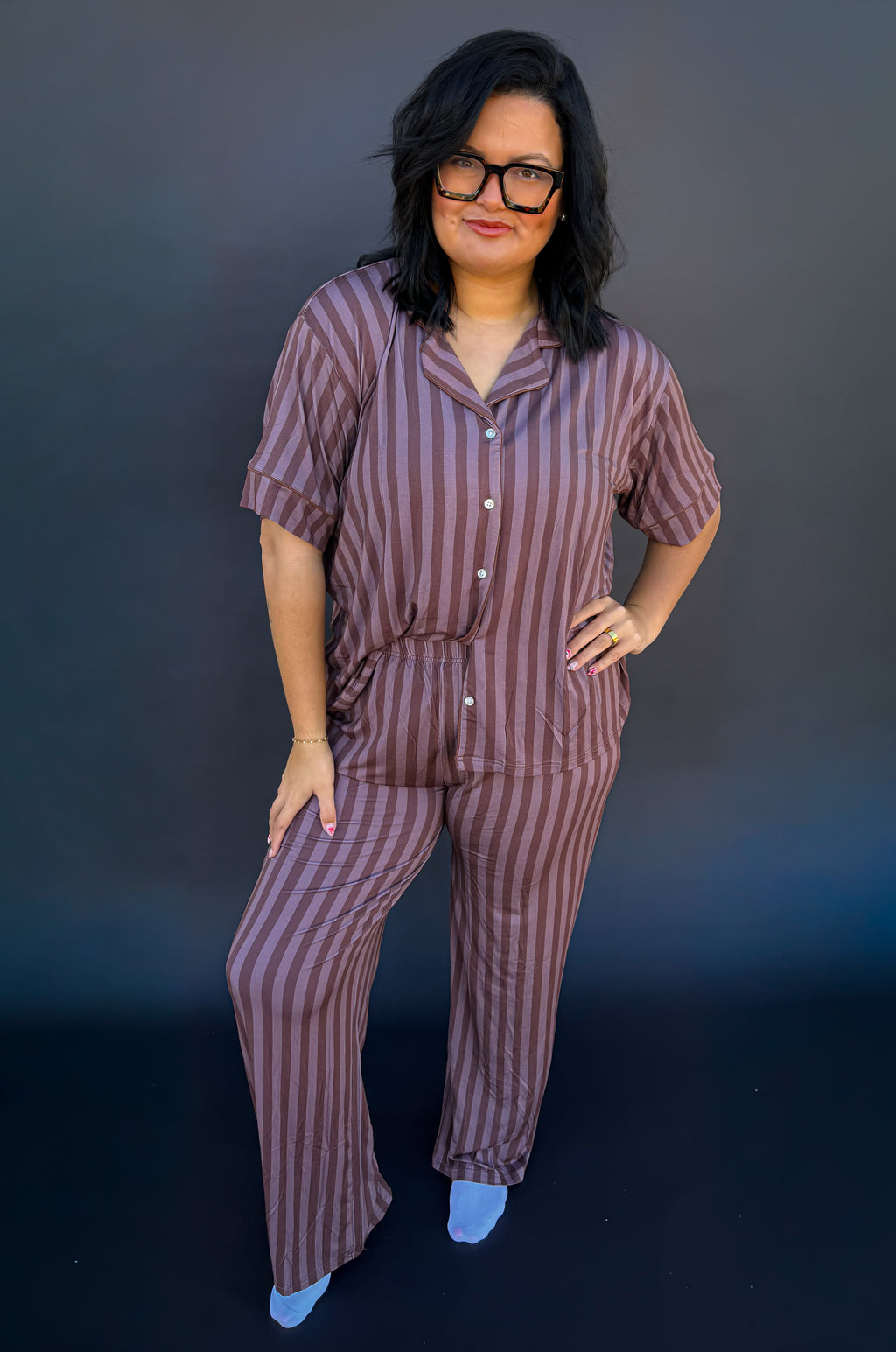 Espresso Stripes Womens Pant Set