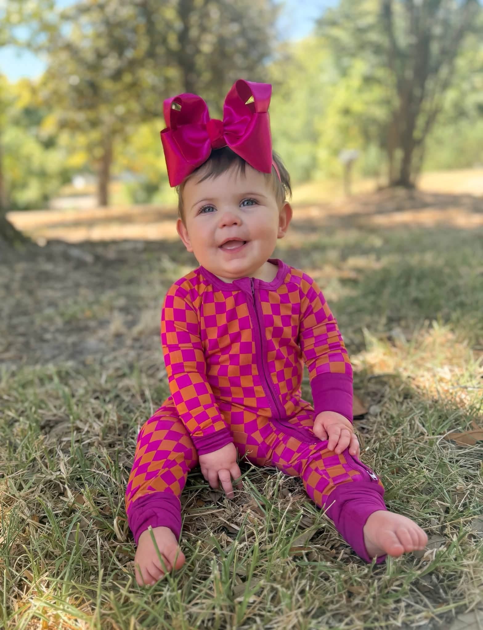 Pink Punch Checks Double Zippy Romper