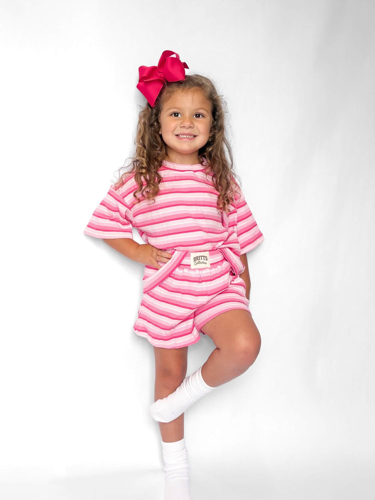 Strawberry Stripes Kids Ribbed Short Set