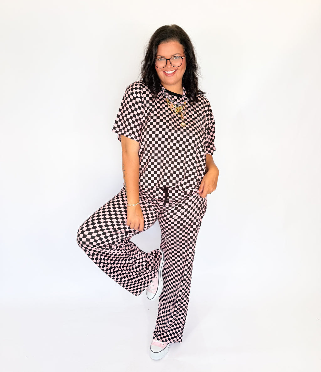Blush & Bold Checks Womens Lounge Pant Set