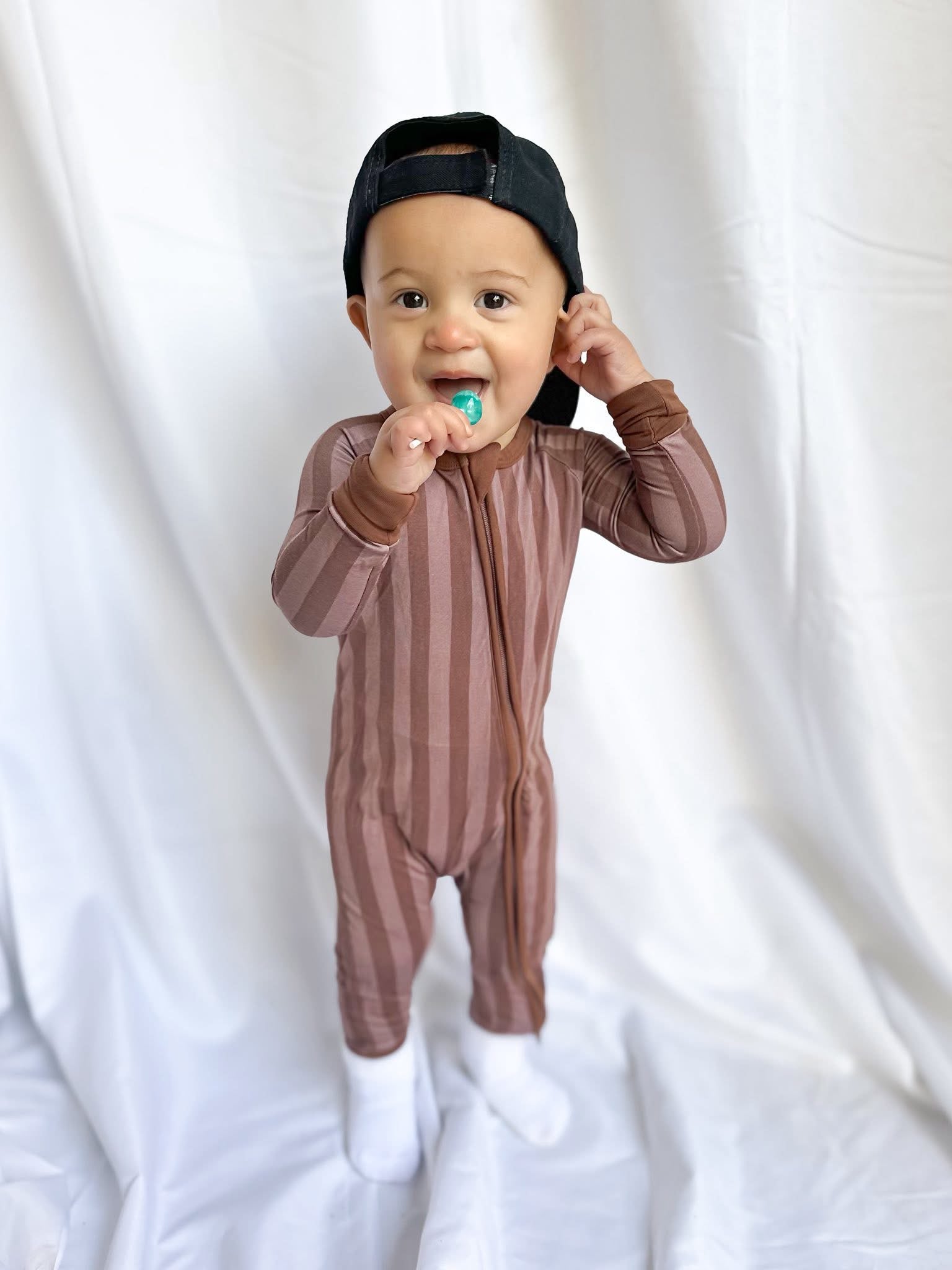 Espresso Stripes Double Zippy Romper