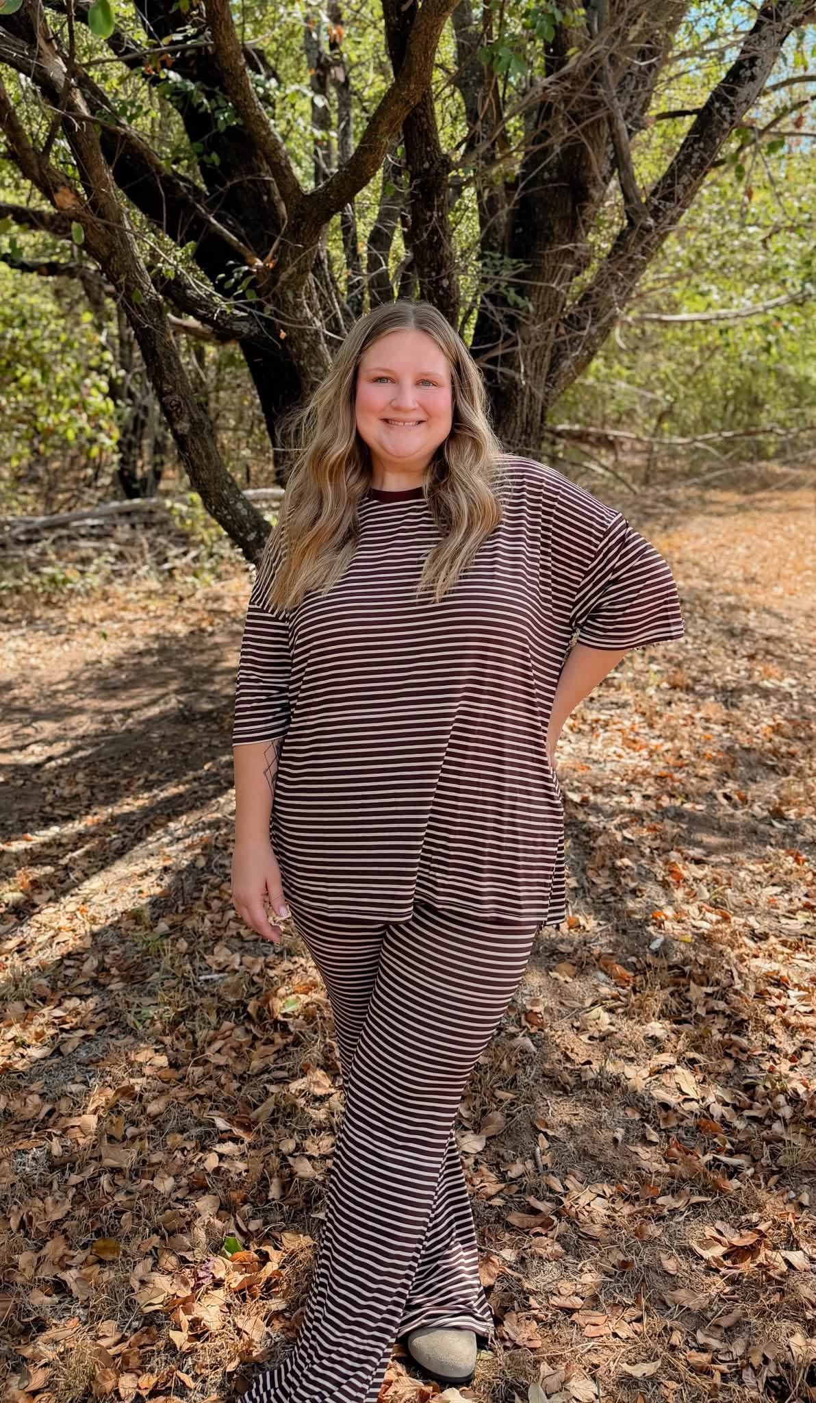 Cinnamon Latte Stripes Womens Pant Set