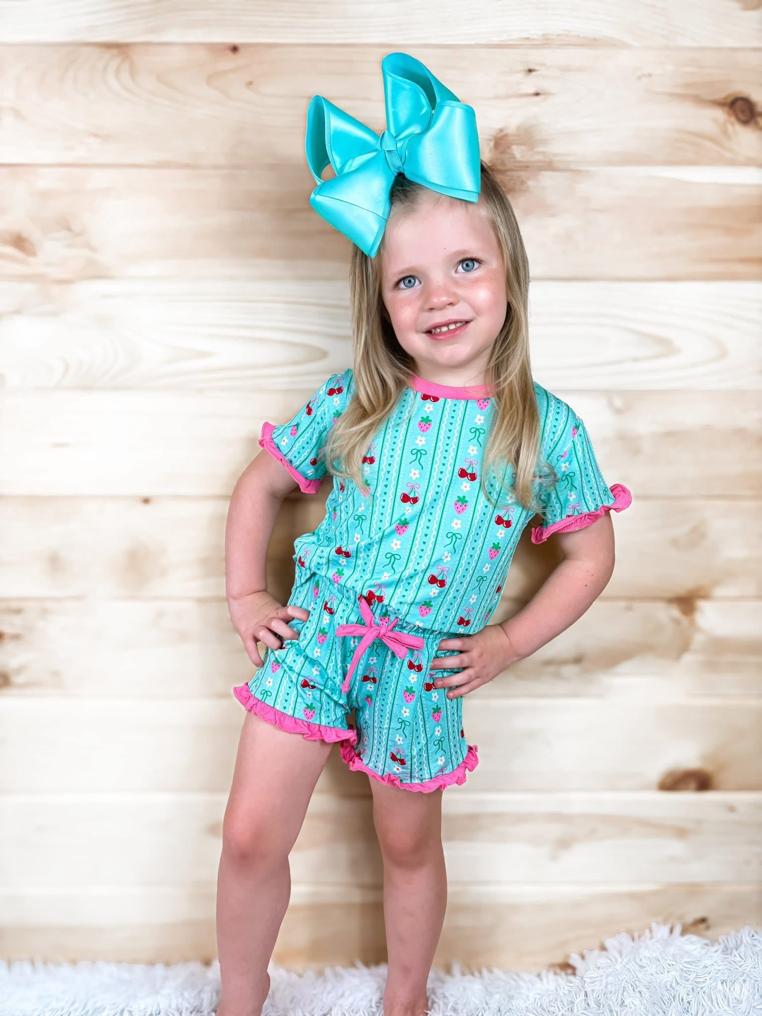 Berry Sweet Bows Kids Ruffle Short Set