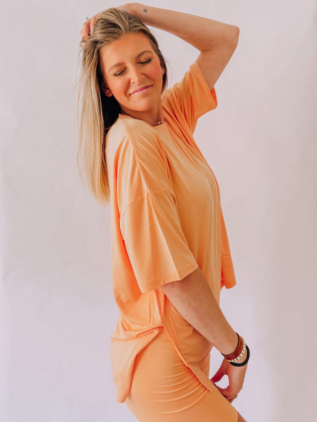 Peach Belini Womens Oversized Biker Short Set