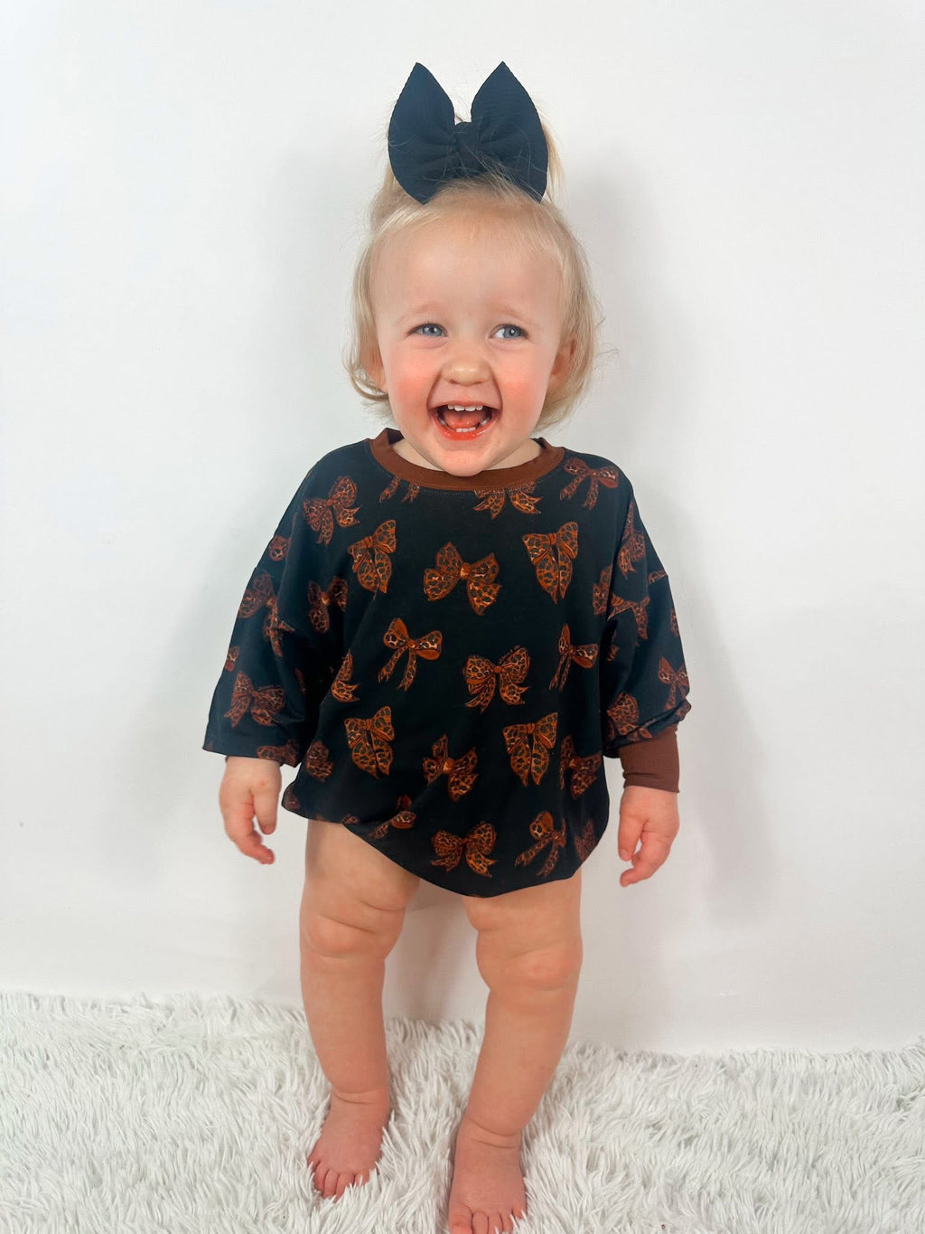Cheetah Bow Longsleeve Oversized Bubble Romper