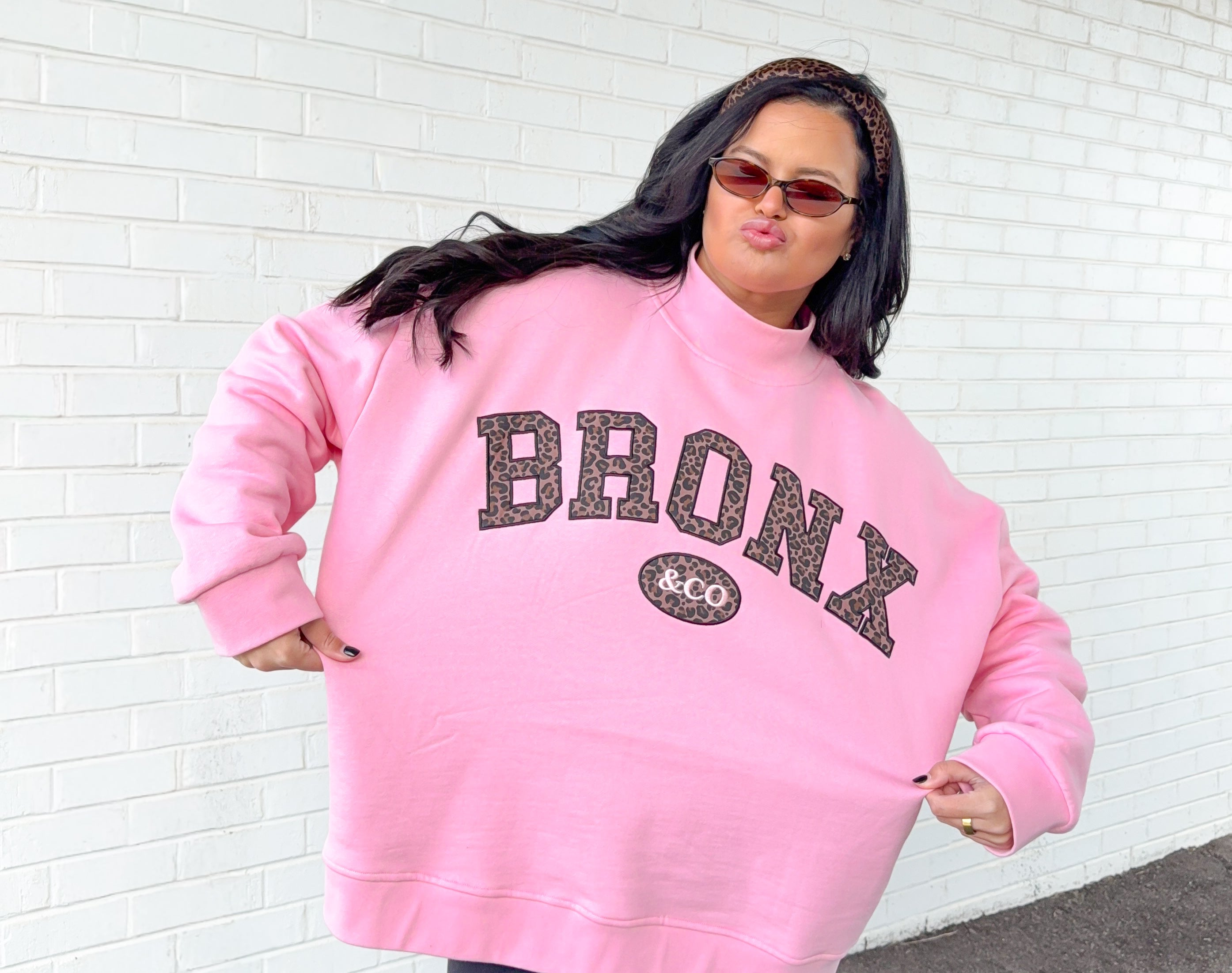 Bronx&Co. Pink and Leopard Mock neck Sweater