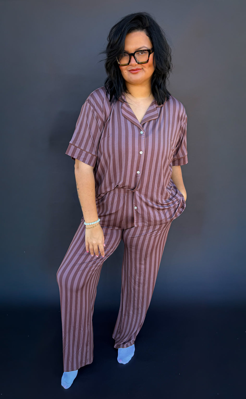 Espresso Stripes Womens Pant Set