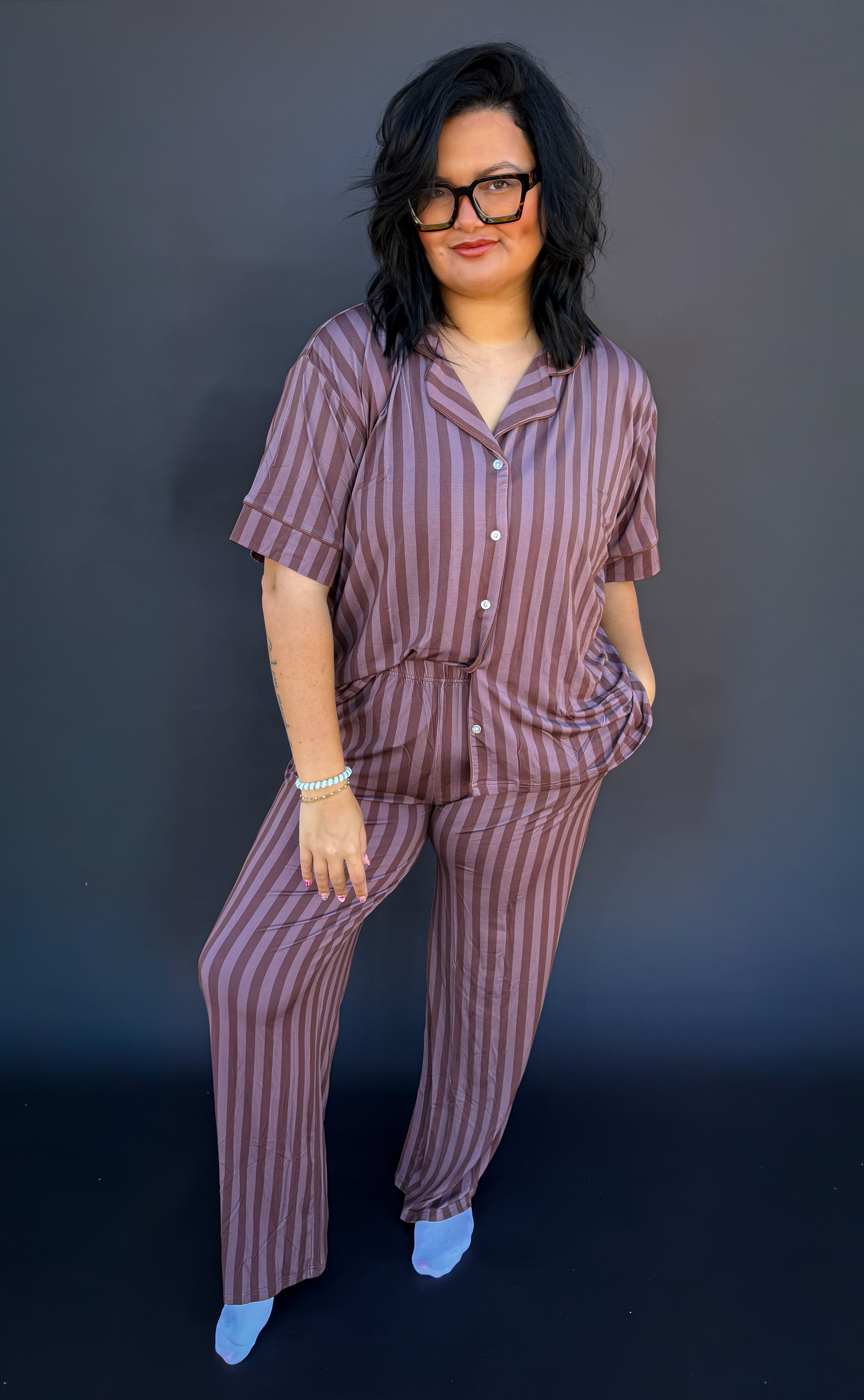 Espresso Stripes Womens Pant Set