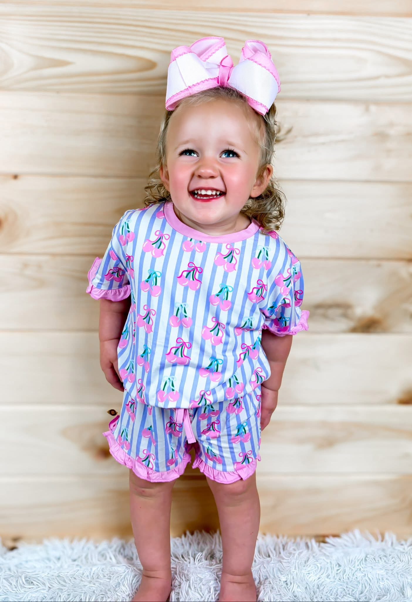 Coquette Cherries Kids Ruffle Short Set