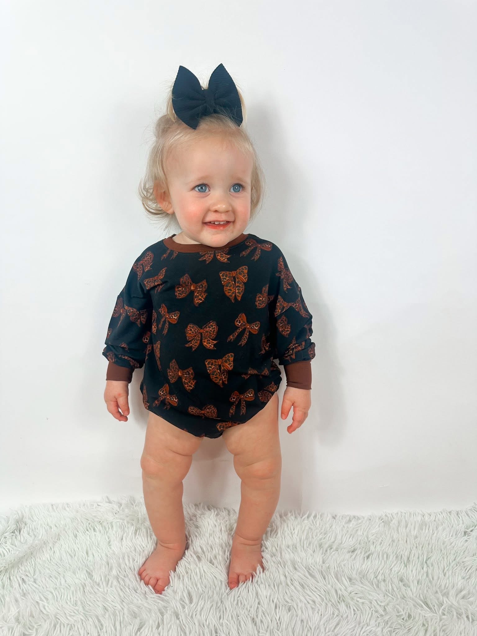 Cheetah Bow Longsleeve Oversized Bubble Romper