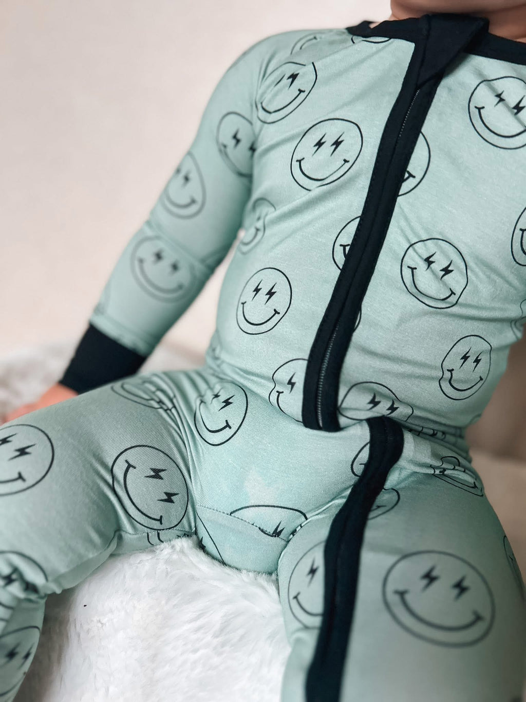 Pistachio Smileys Double Zippy Romper