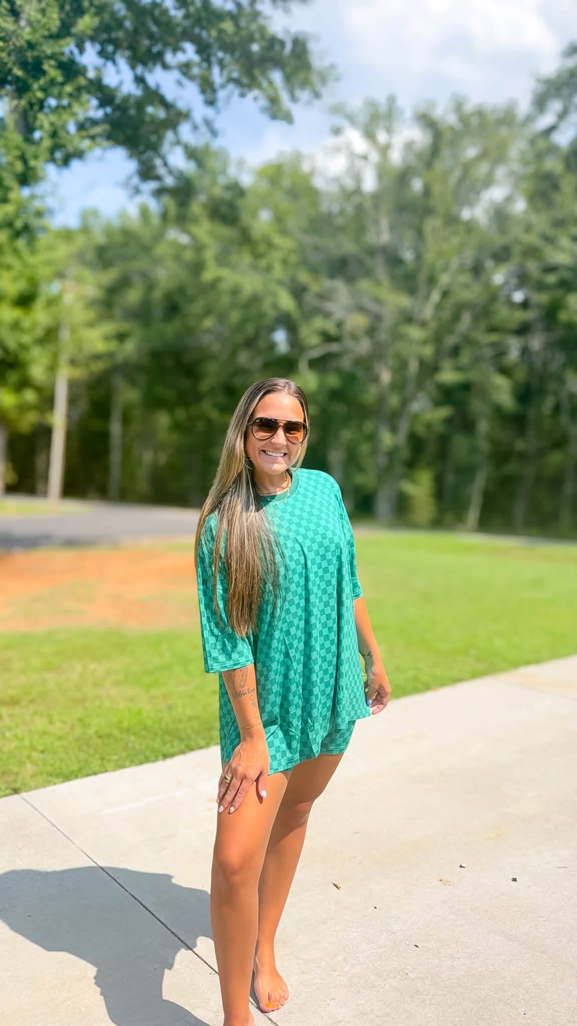Clover Lane Checks Womens Biker Short Set
