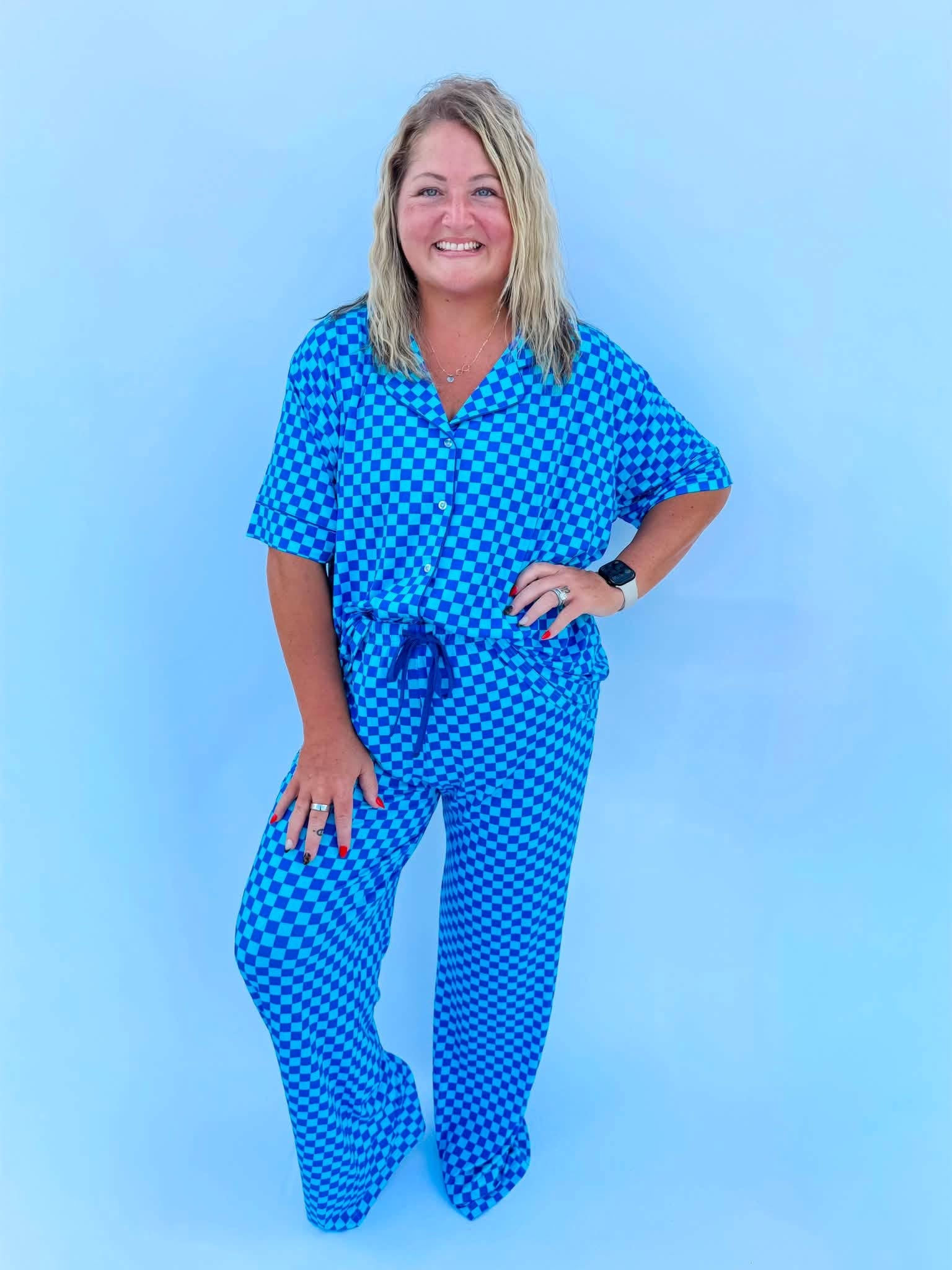 Marine Checks Womens Pant Set