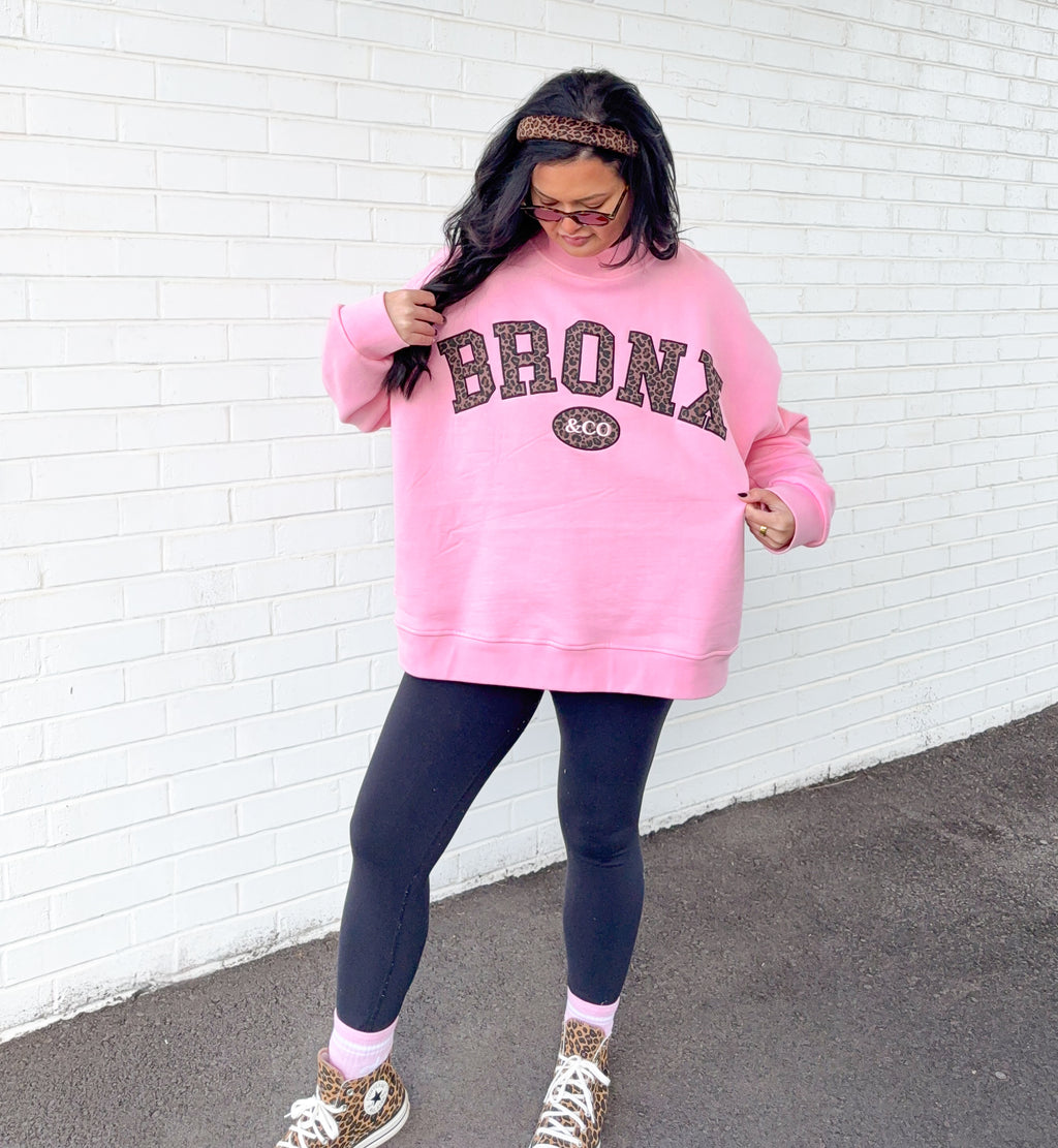 Bronx&Co. Pink and Leopard Mock neck Sweater