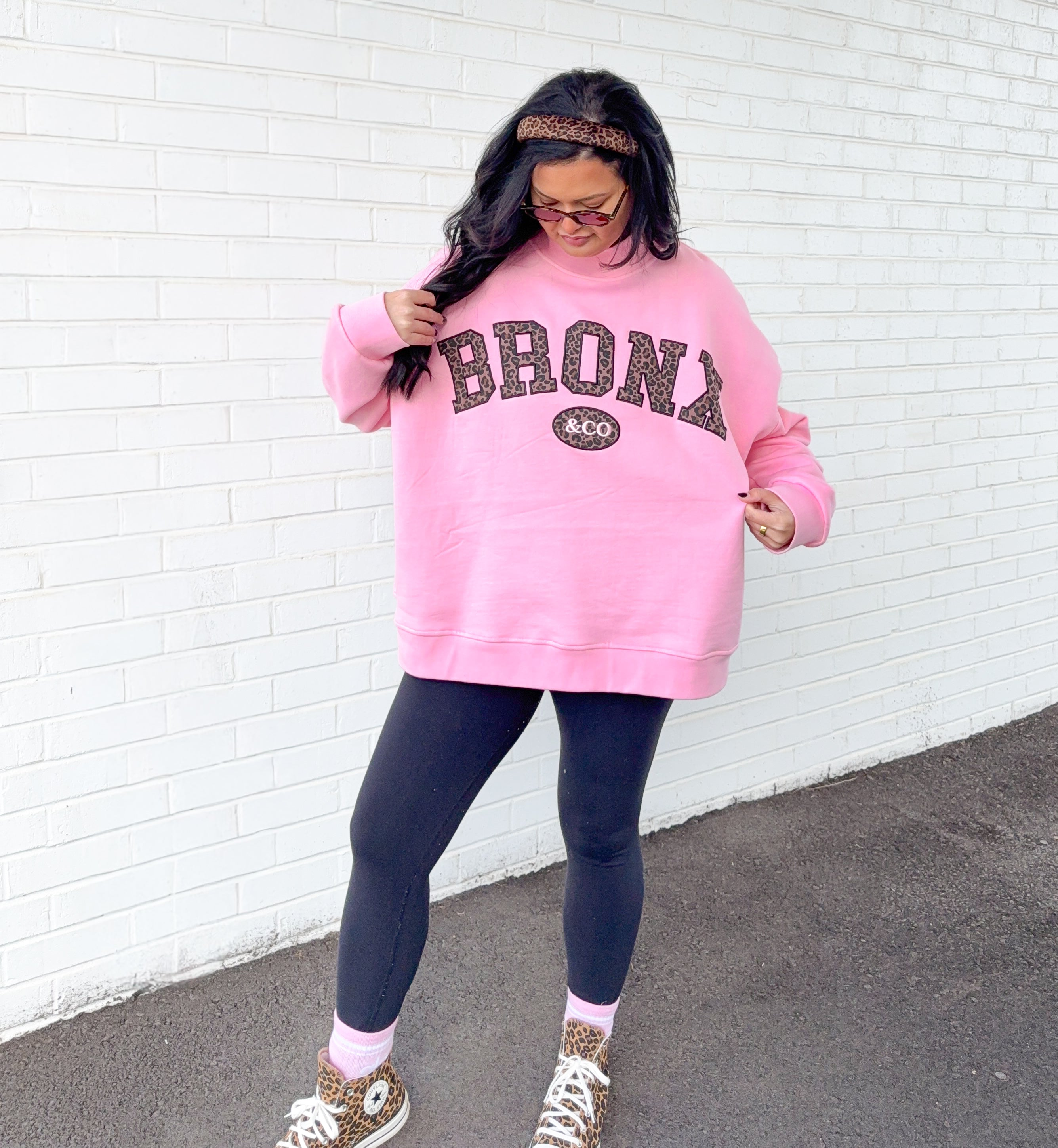 Bronx&Co. Pink and Leopard Mock neck Sweater