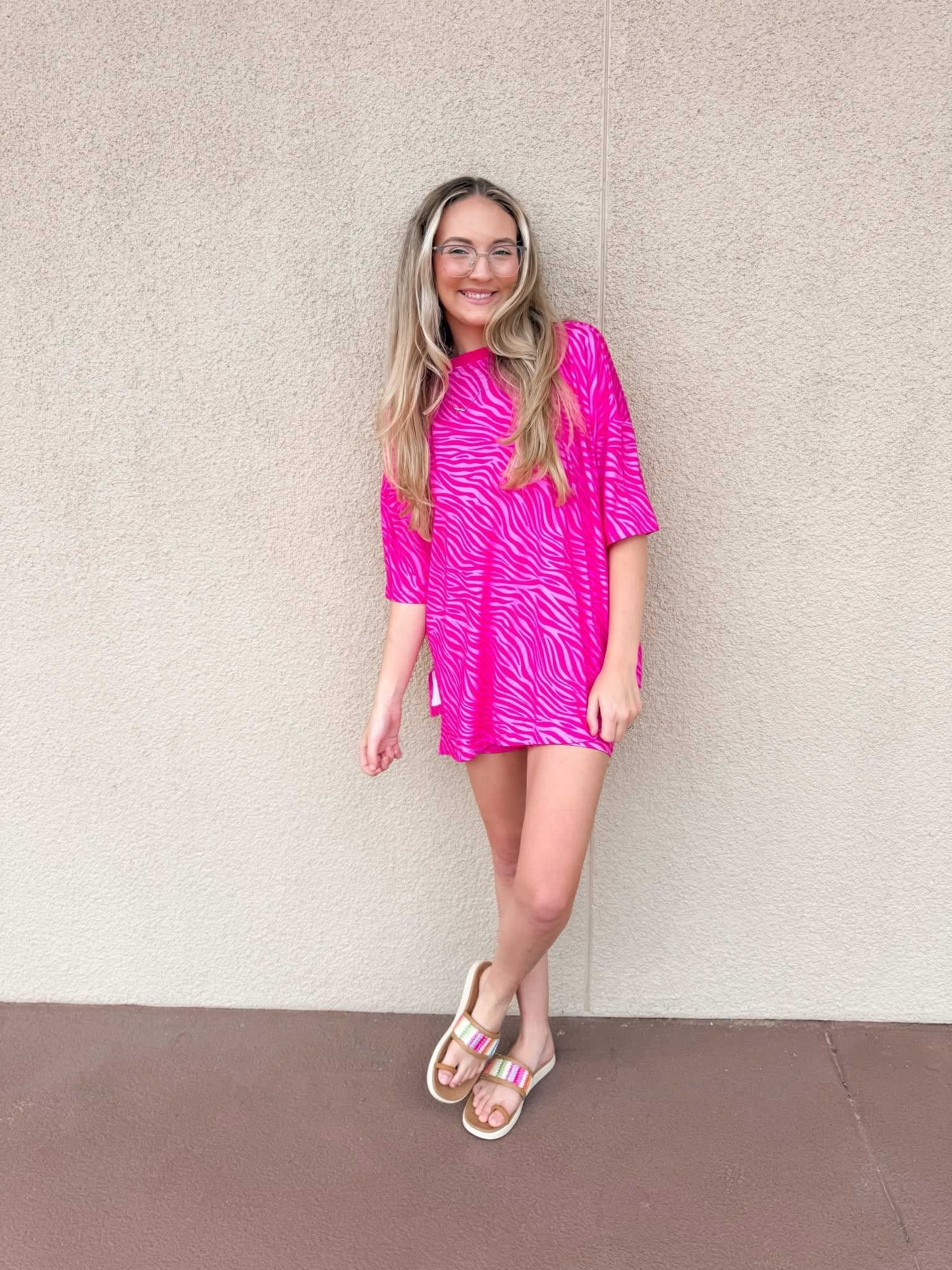 Pink Zebra Womens Biker Short Set