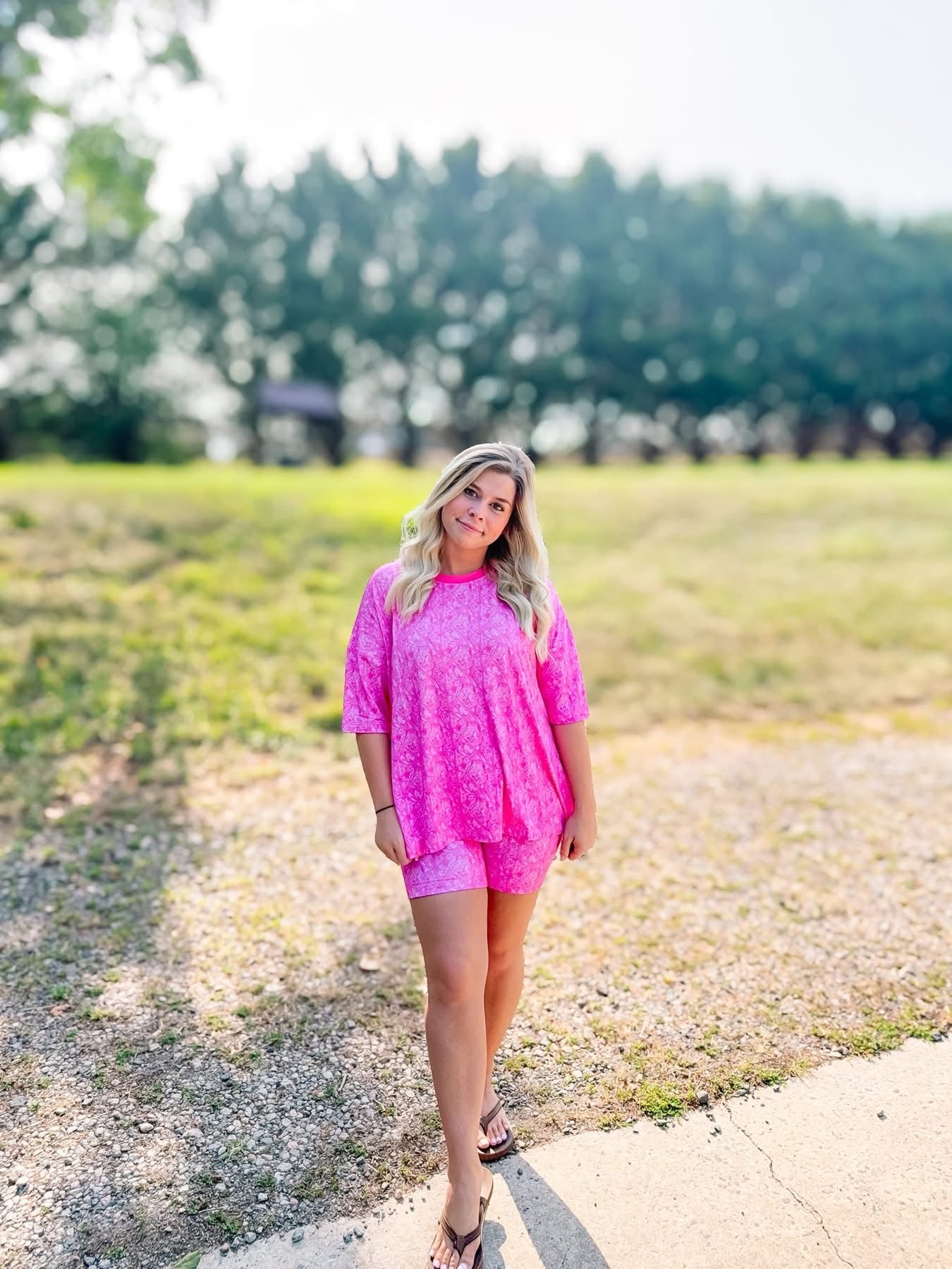 Pink Snow Camo Womens Biker Short Set