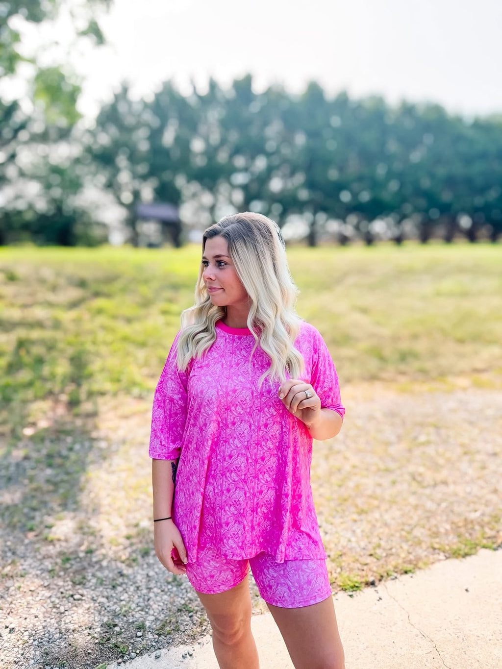 Pink Snow Camo Womens Biker Short Set