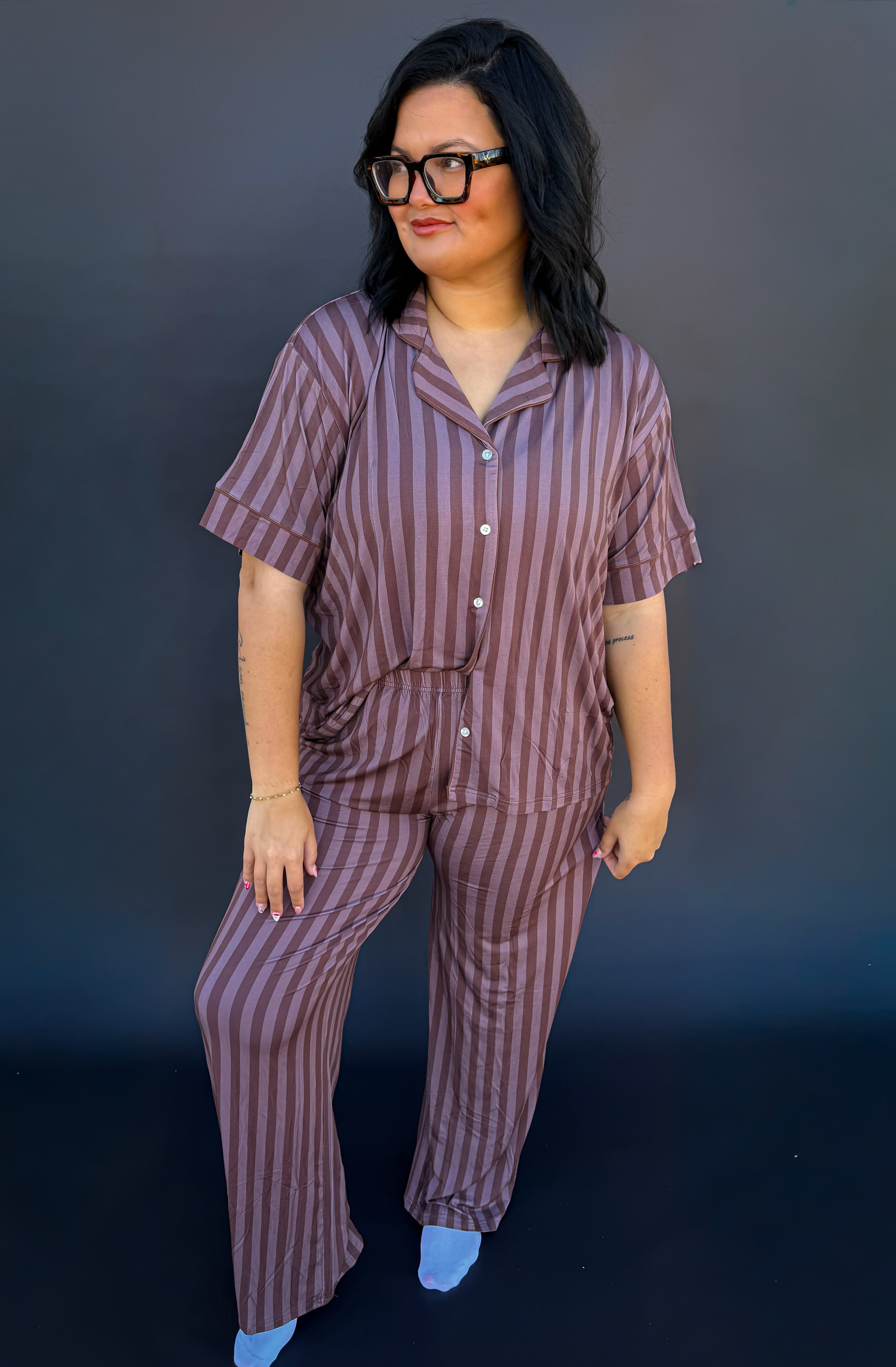 Espresso Stripes Womens Pant Set