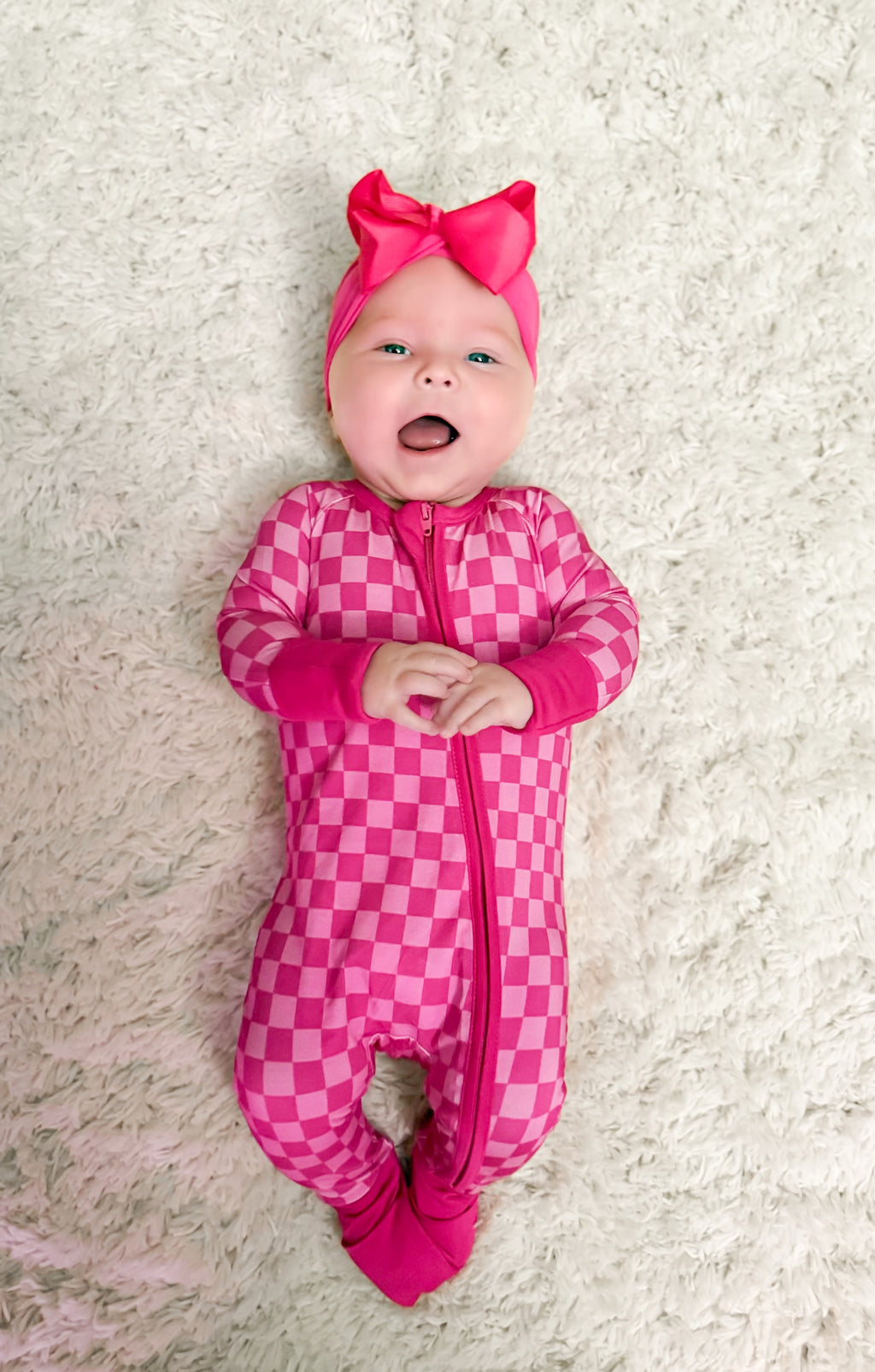 Pink Checkered Double Zippy Romper