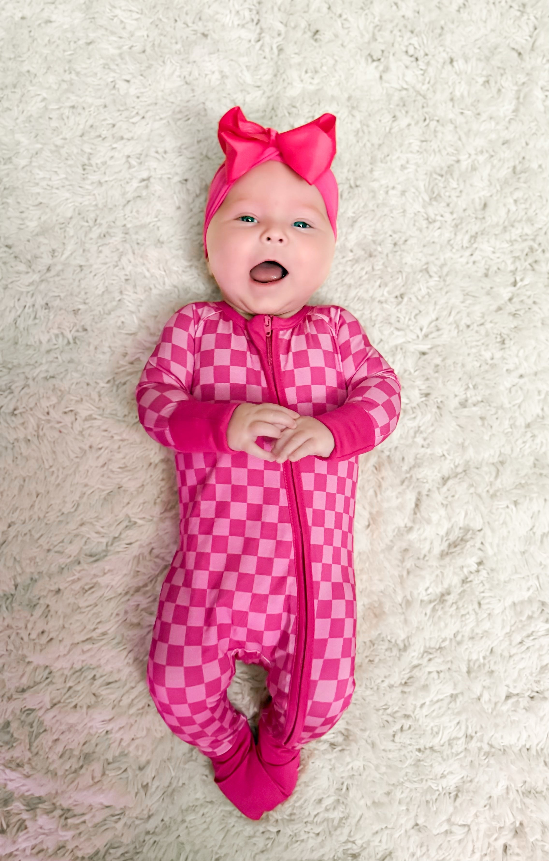 Pink Checkered Double Zippy Romper