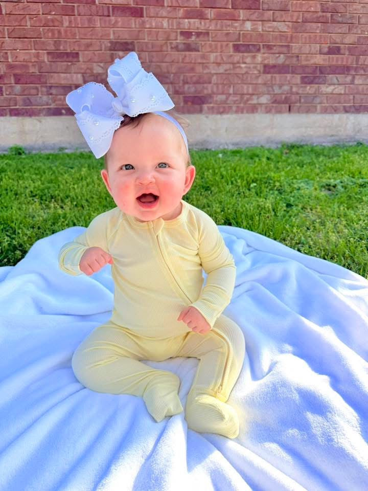 Buttercream Ribbed Double Zippy Romper