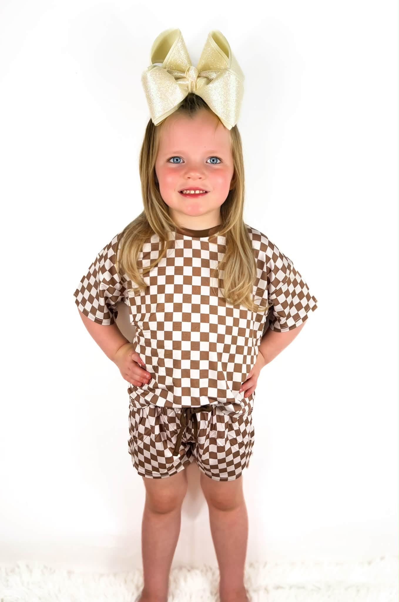 Mocha Checks Oversized Short Set