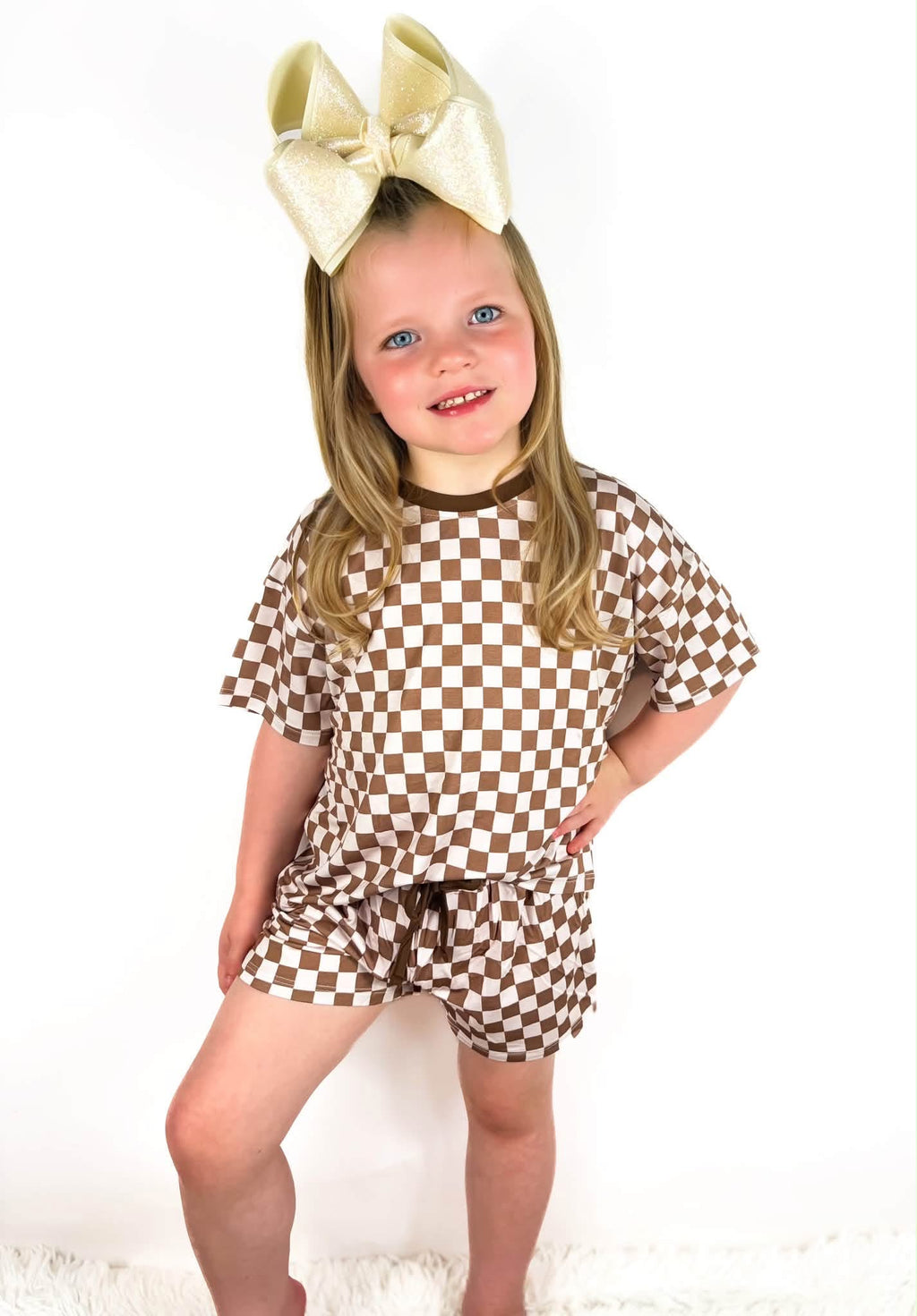 Mocha Checks Oversized Short Set