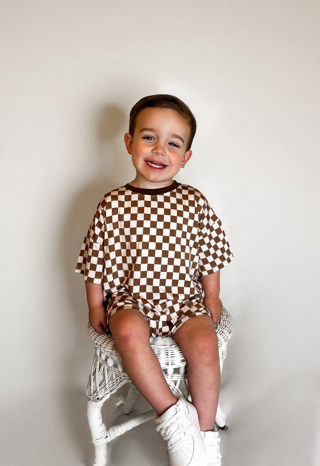 Mocha Checks Oversized Short Set