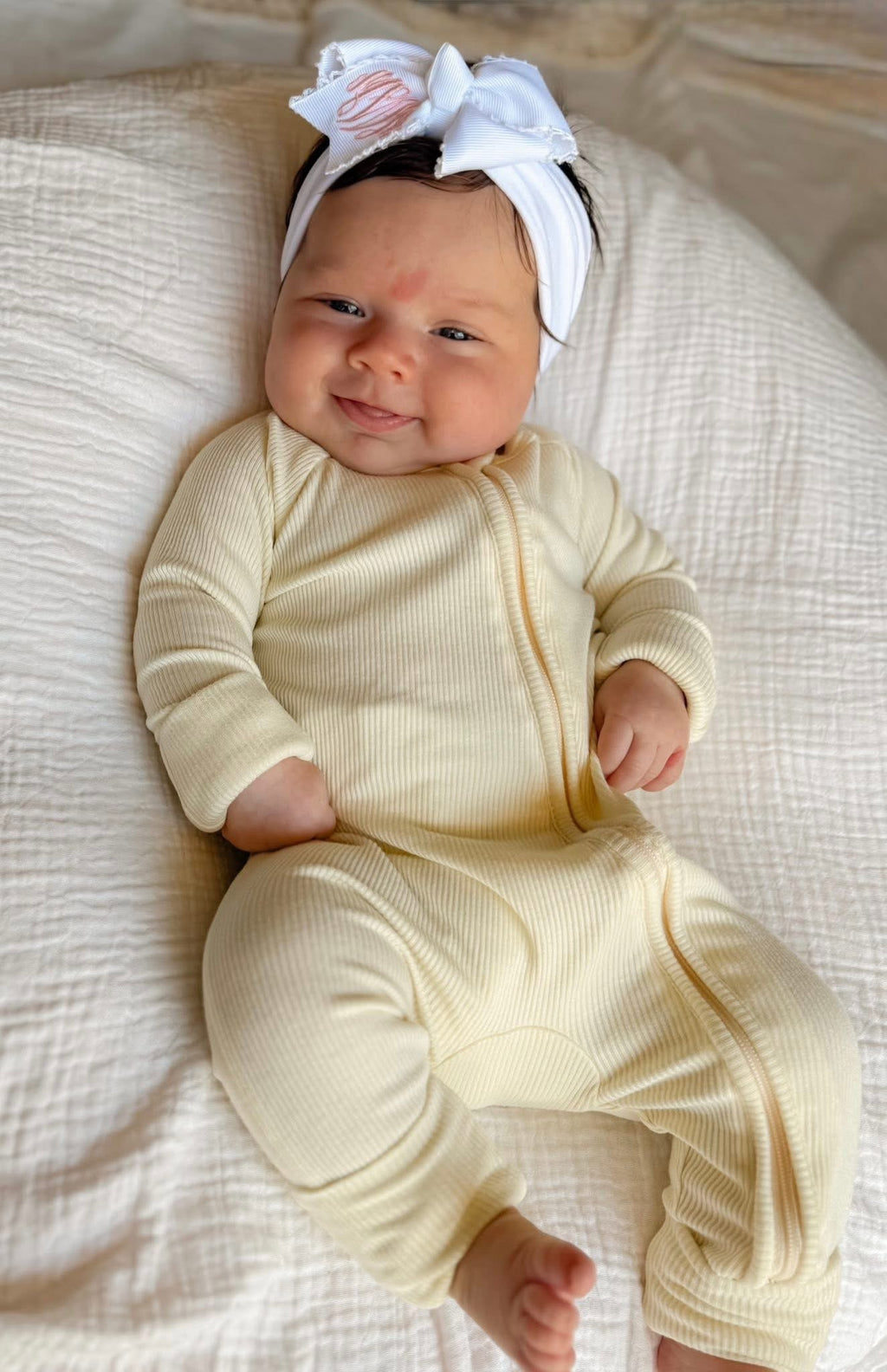 Buttercream Ribbed Double Zippy Romper