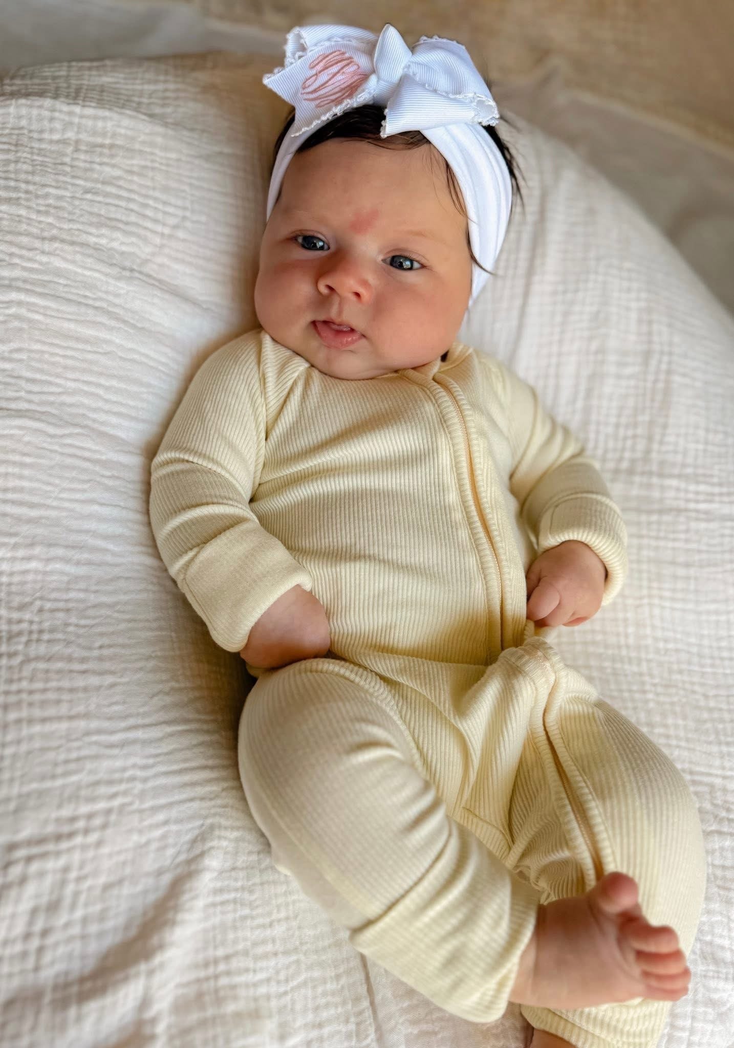 Buttercream Ribbed Double Zippy Romper