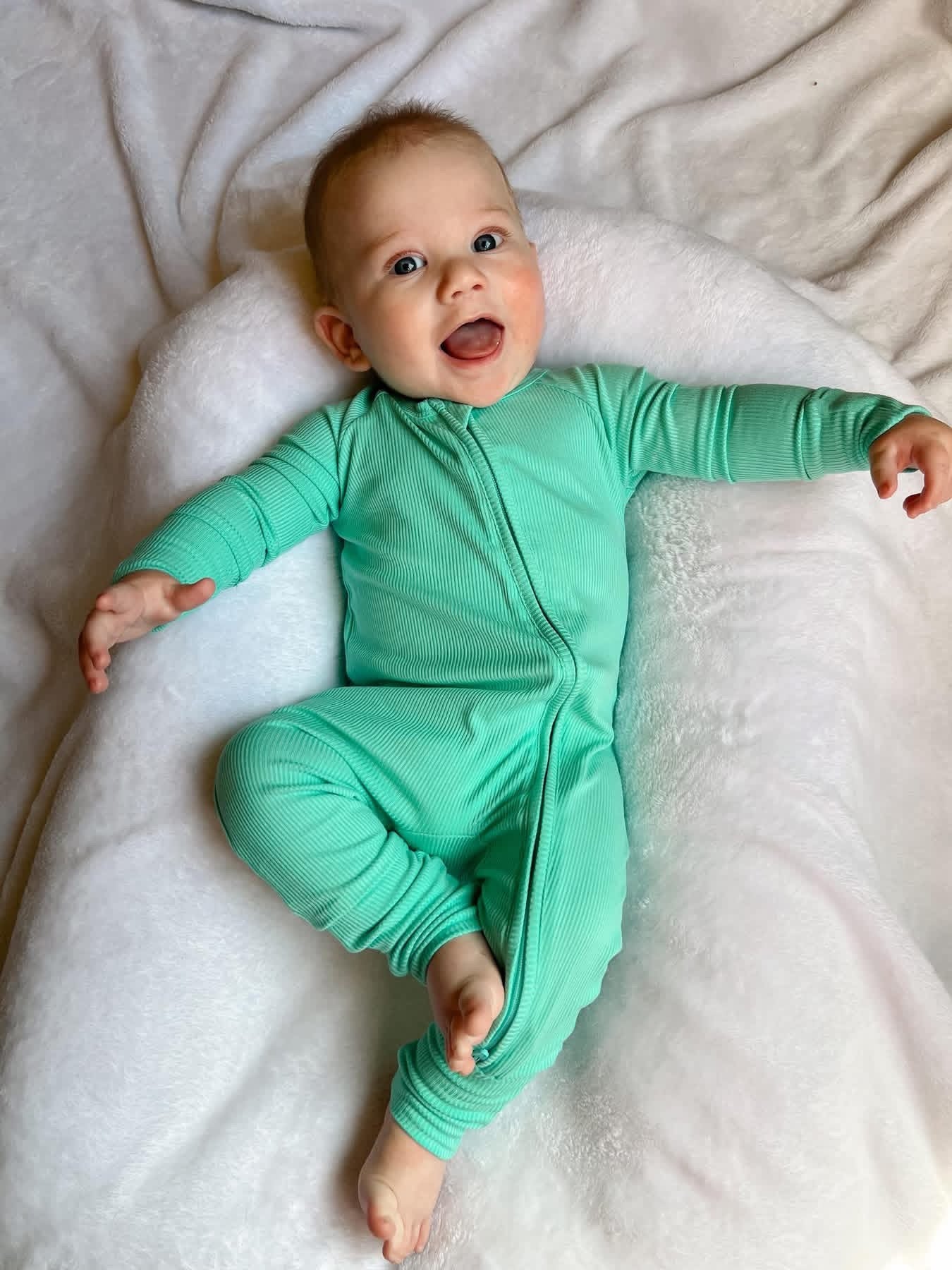 Beach Glass Ribbed Double Zippy Romper