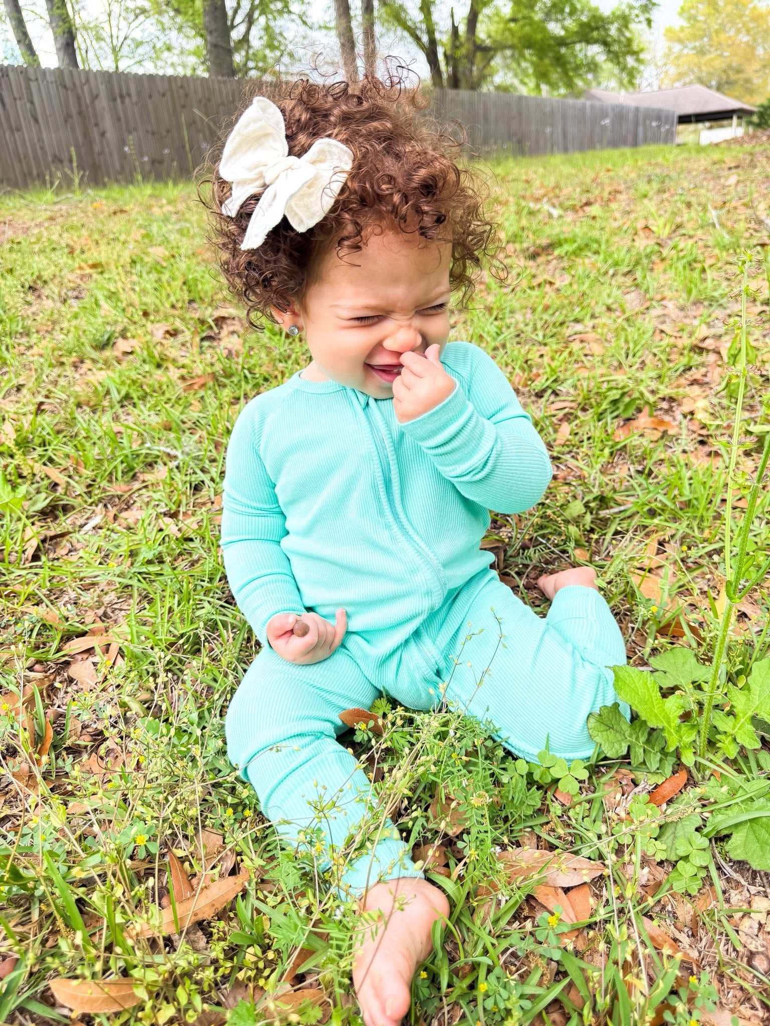 Beach Glass Ribbed Double Zippy Romper