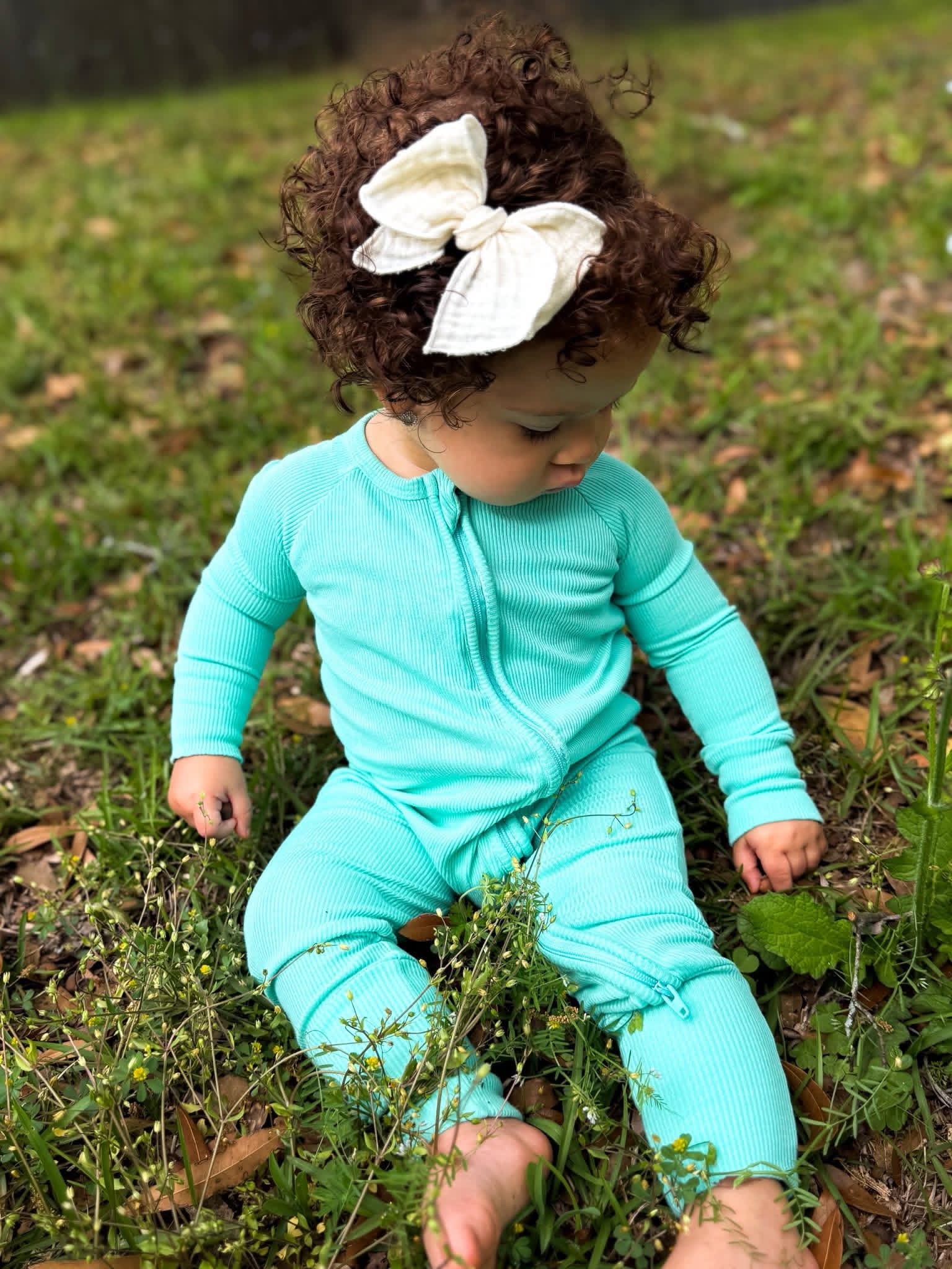 Beach Glass Ribbed Double Zippy Romper