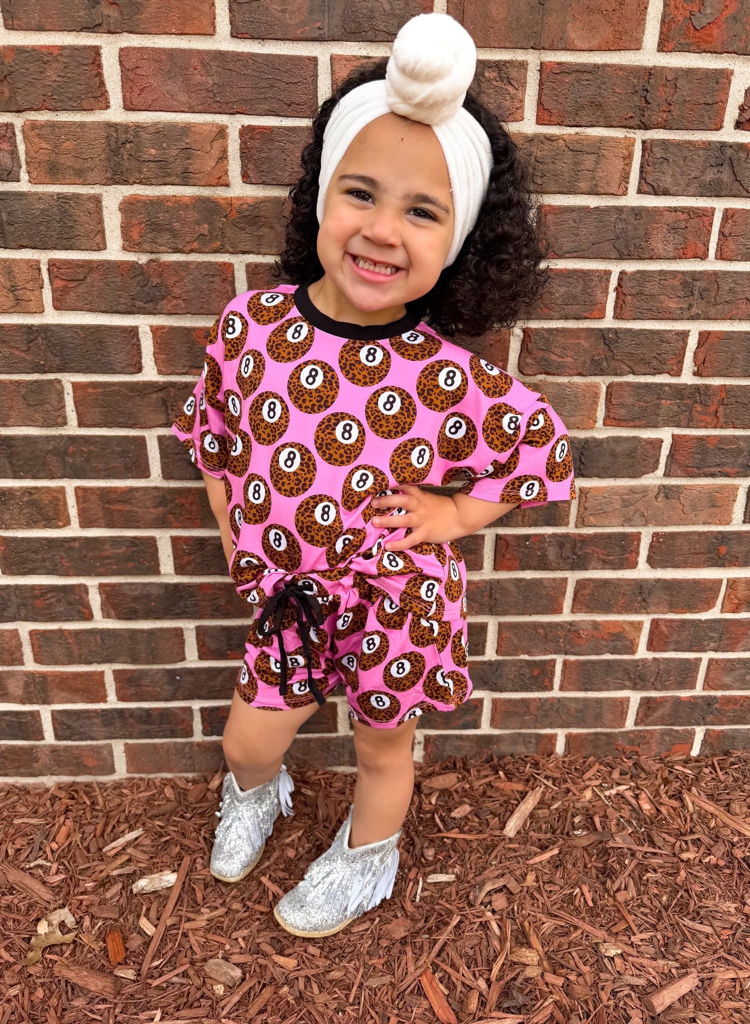 Leopard 8ball Two Piece Oversized Short Set