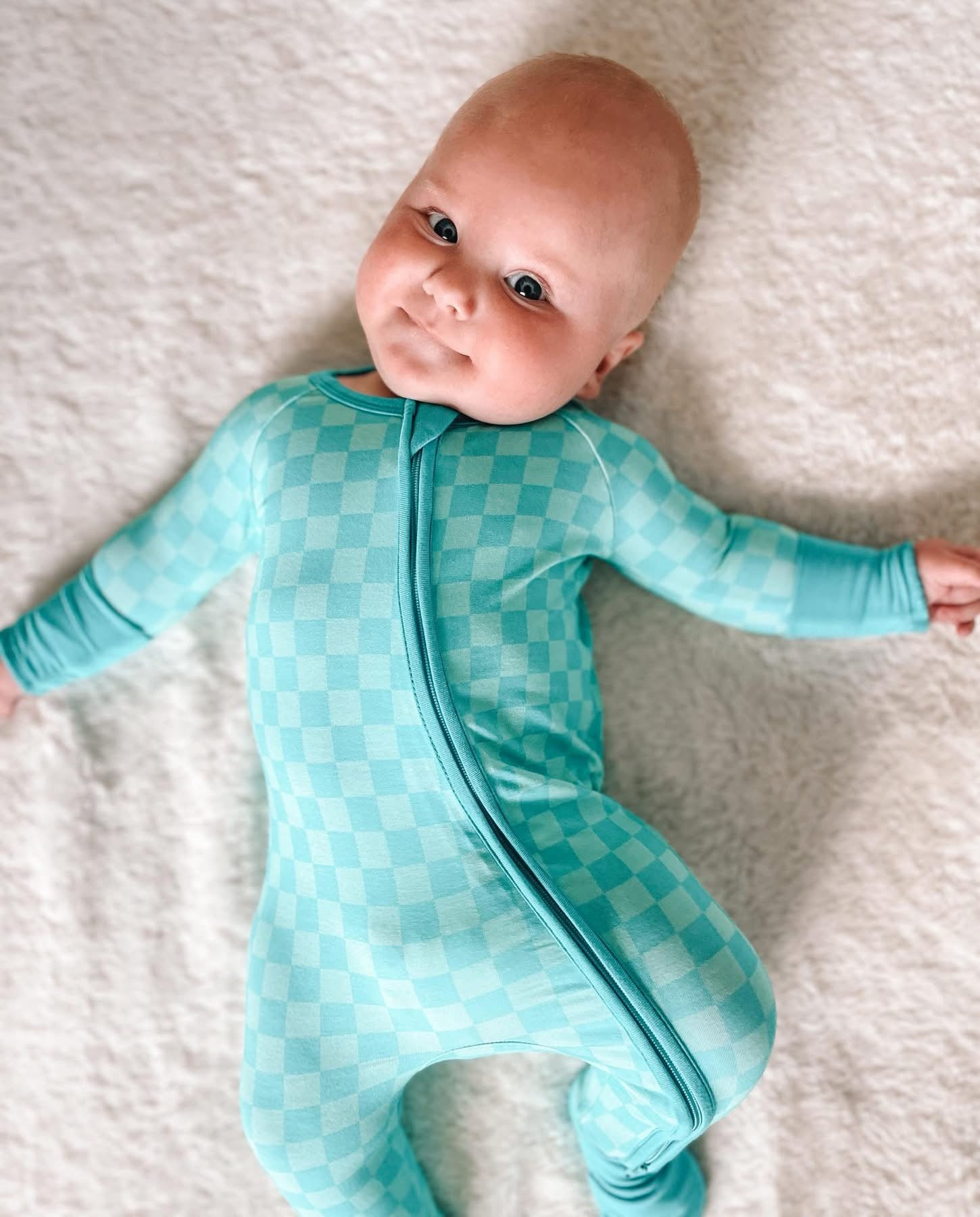 Blue Checkered Double Zippy Romper