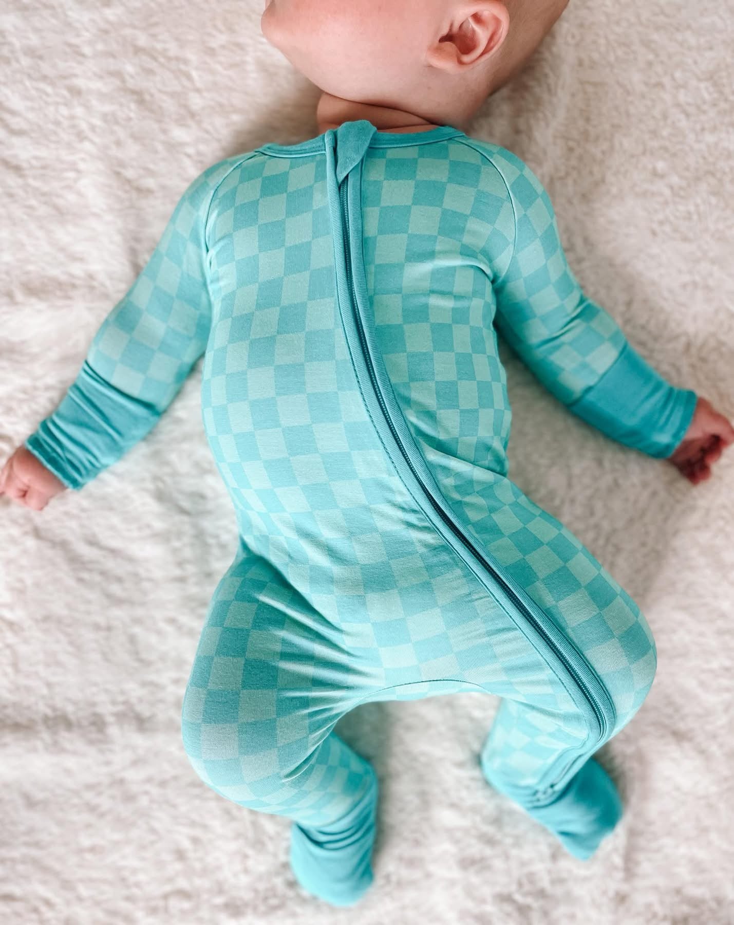 Blue Checkered Double Zippy Romper