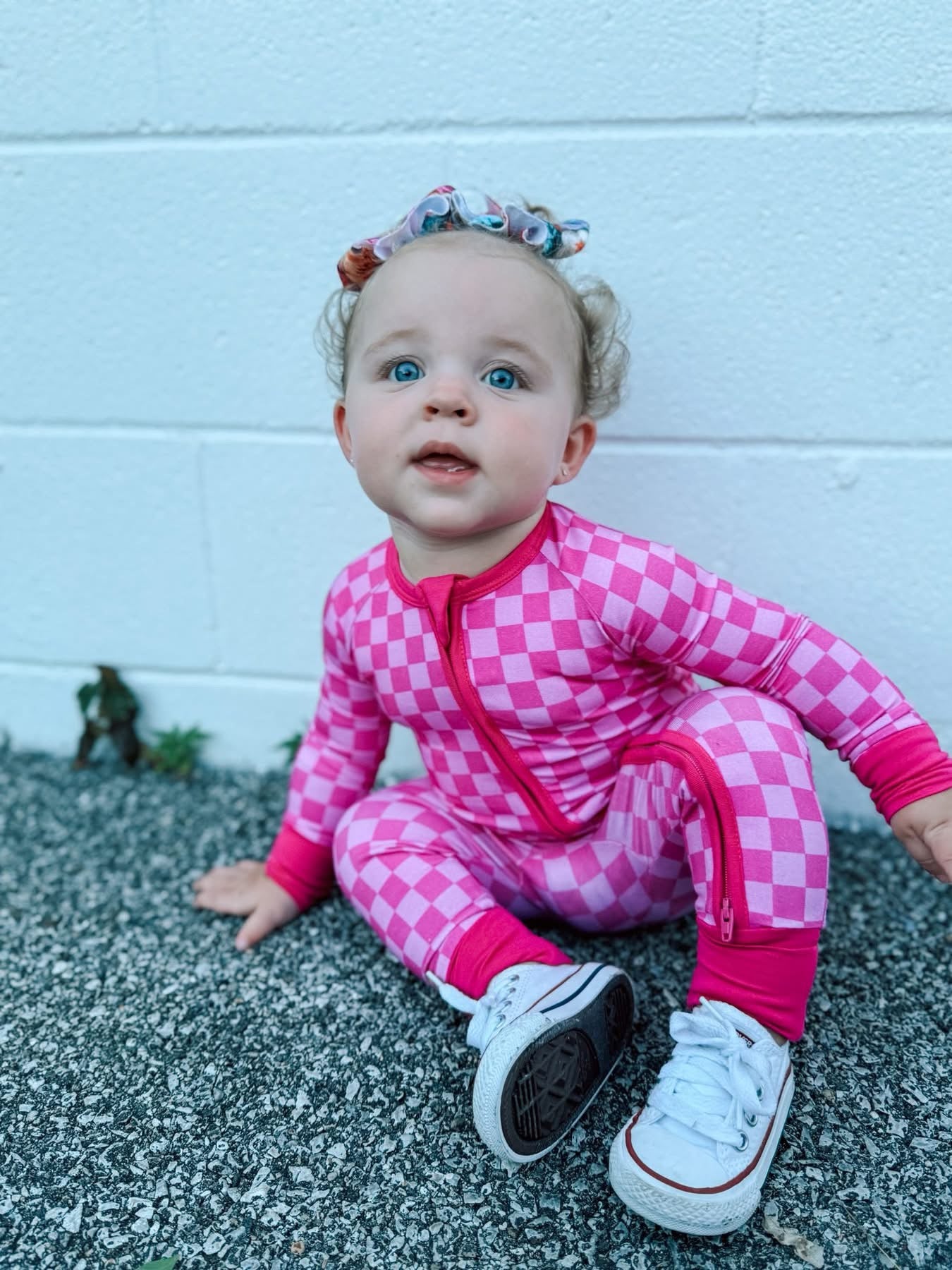 Pink Checkered Double Zippy Romper