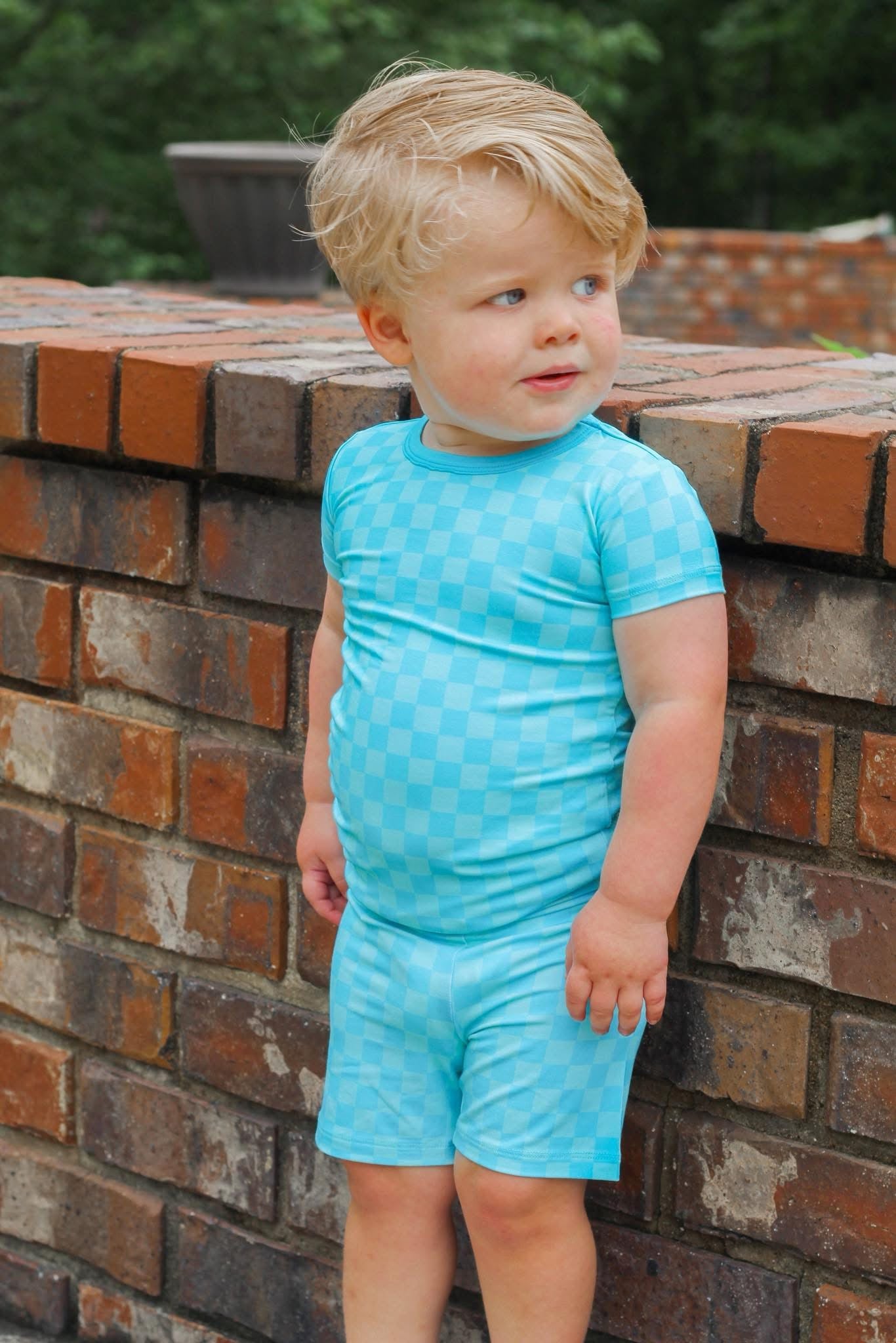 Blue Checkered Two Piece Short Set