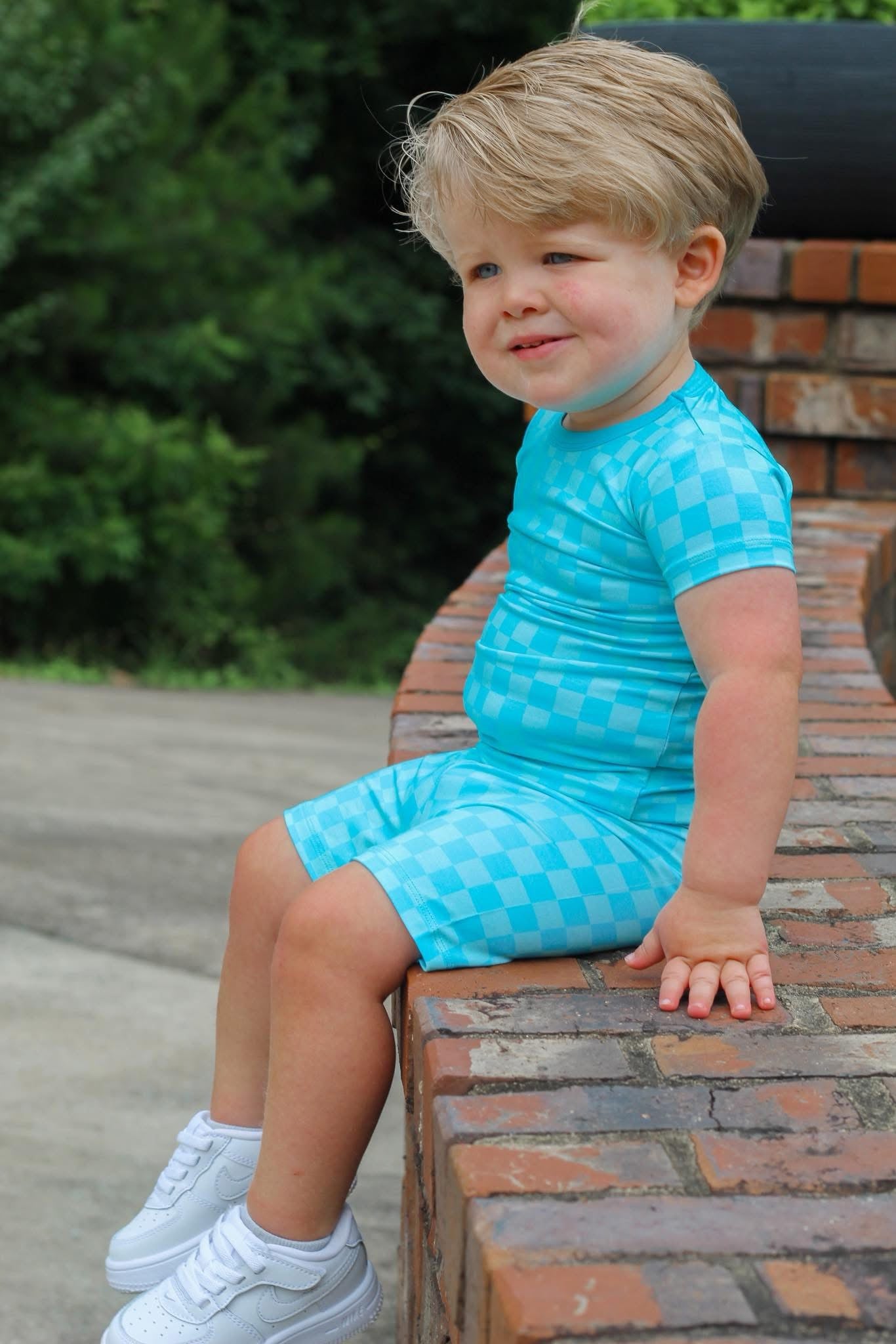 Blue Checkered Two Piece Short Set