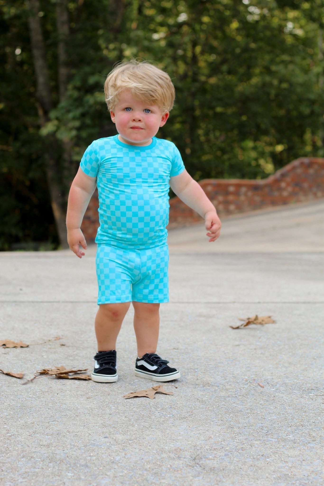 Blue Checkered Two Piece Short Set
