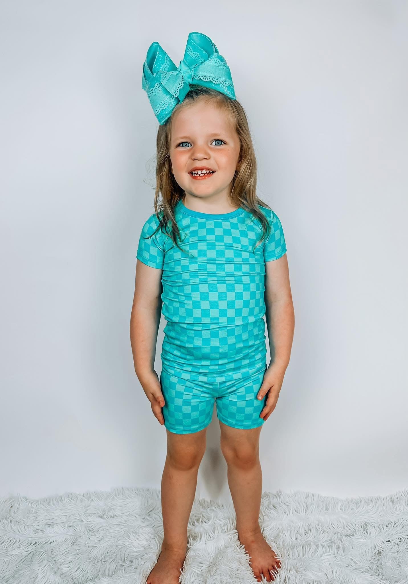 Blue Checkered Two Piece Short Set