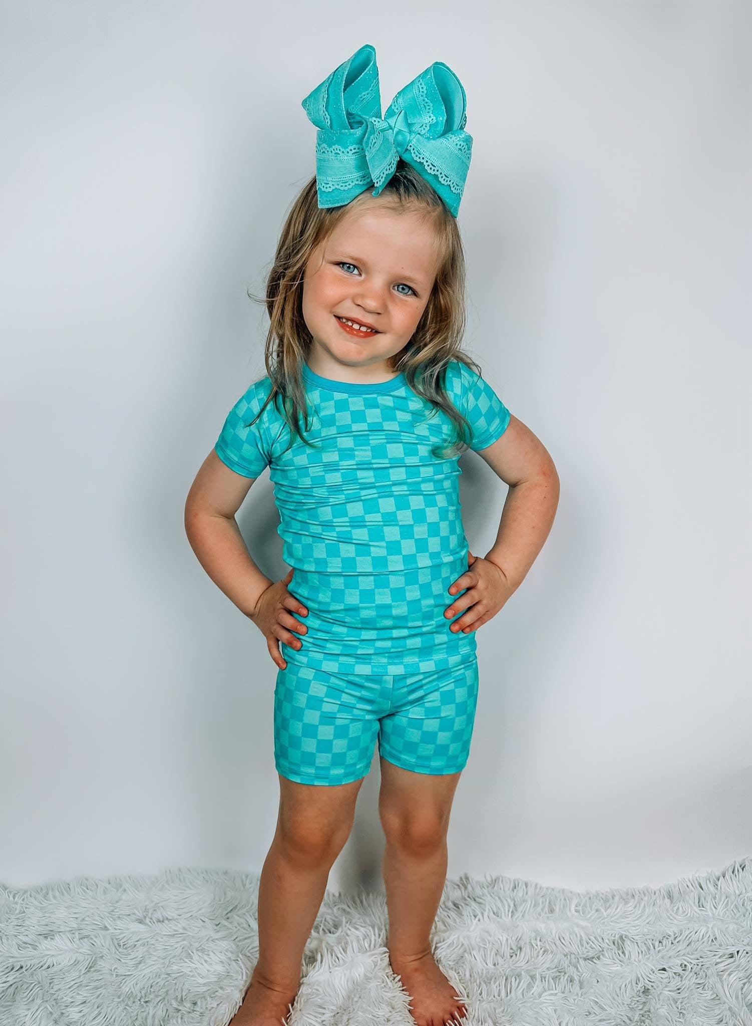 Blue Checkered Two Piece Short Set