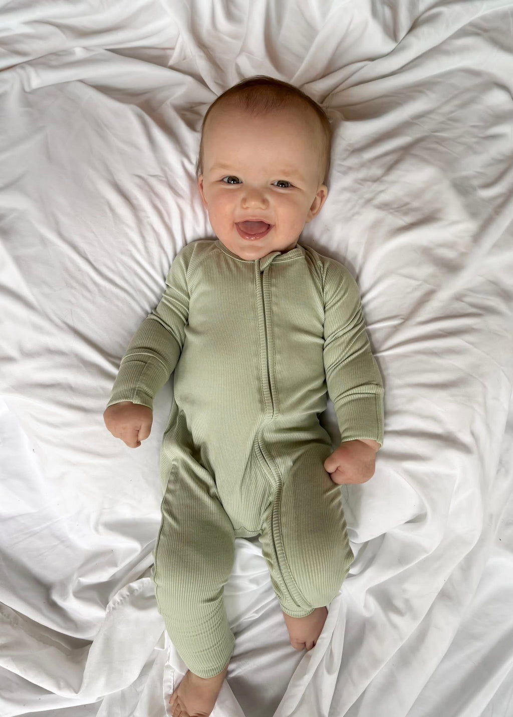 Sage Ribbed Double Zippy Romper