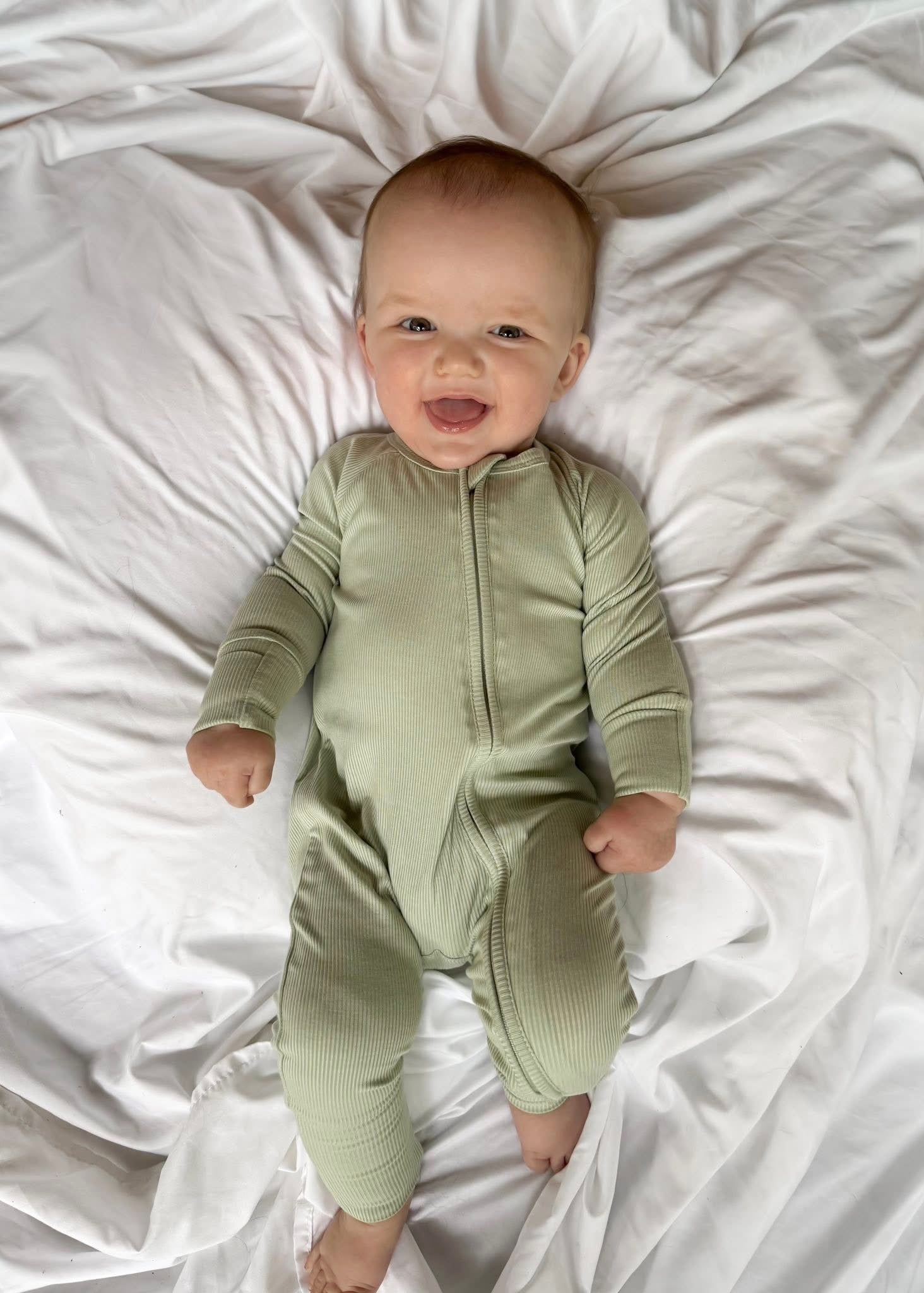 Sage Ribbed Double Zippy Romper