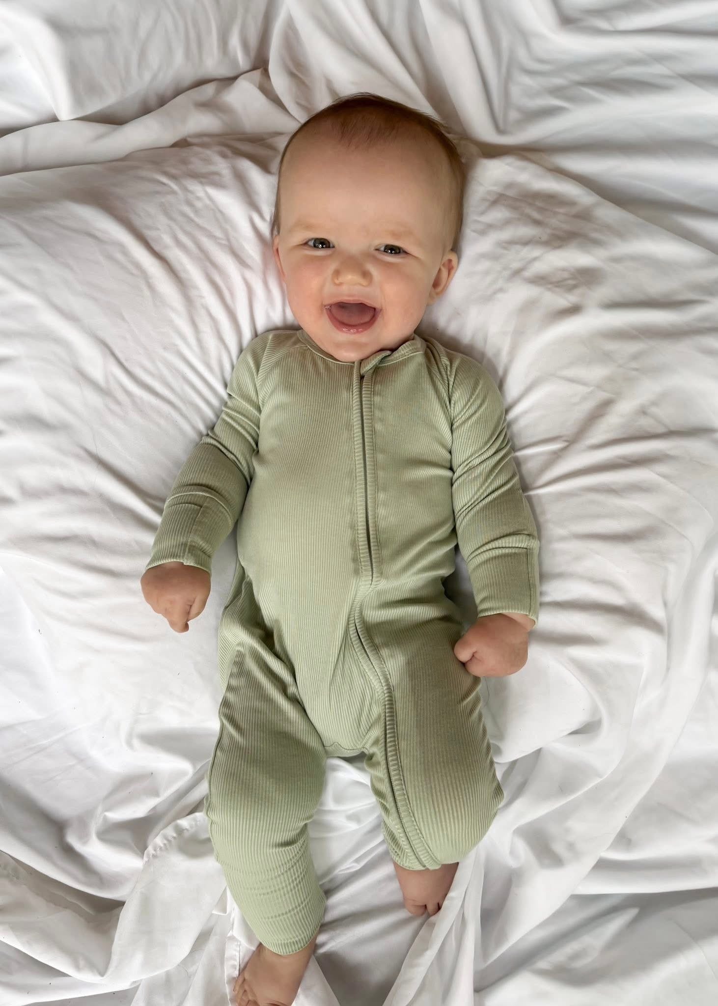 Sage Ribbed Double Zippy Romper