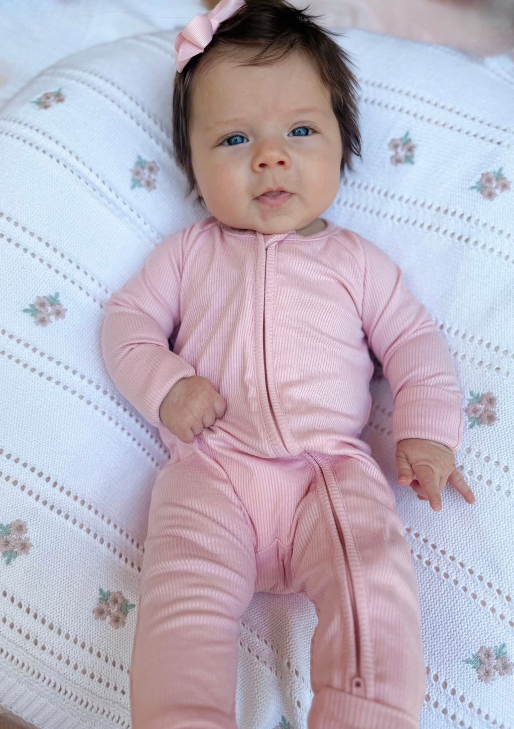 Powder Pink Ribbed Double Zippy Romper