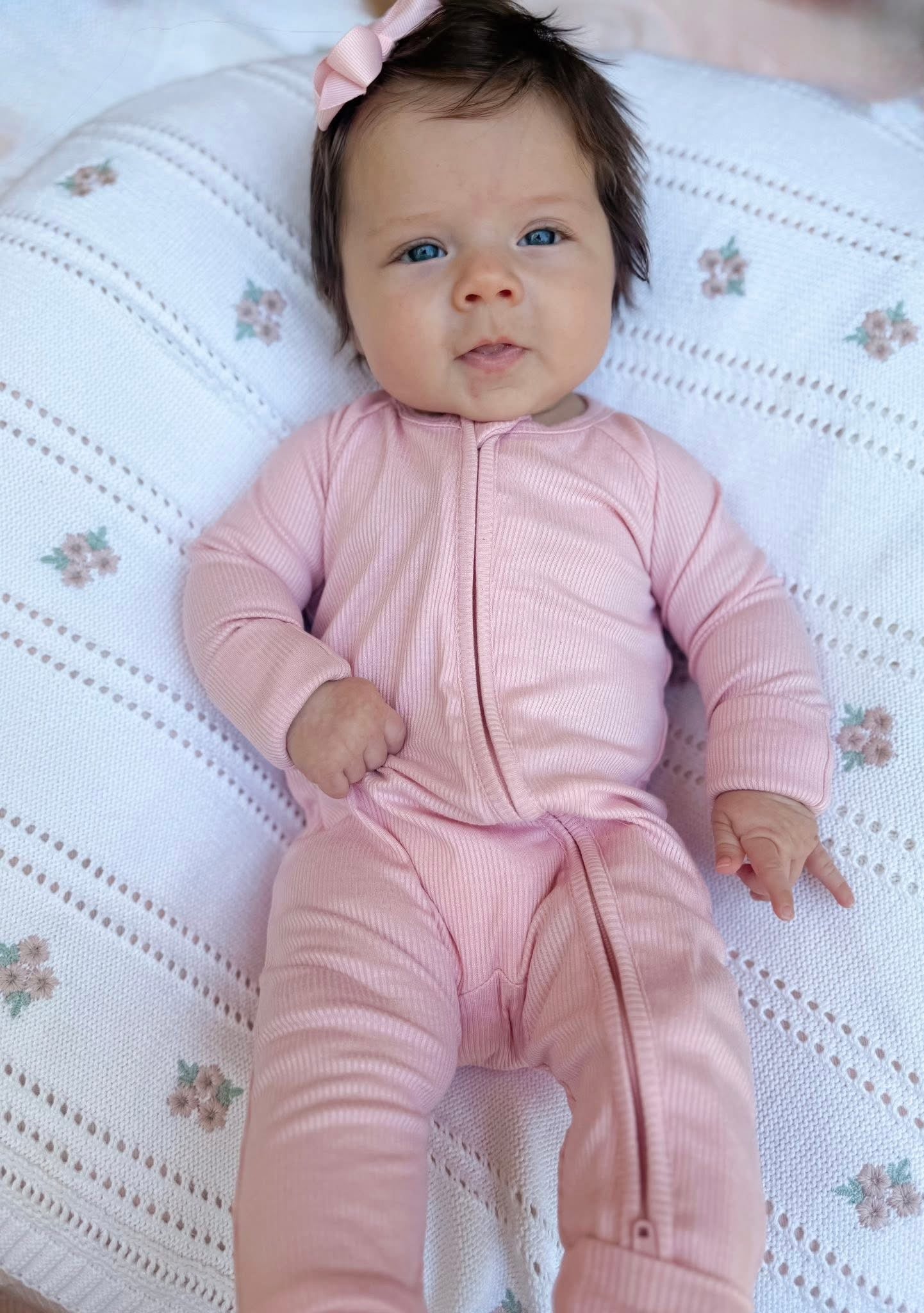 Powder Pink Ribbed Double Zippy Romper