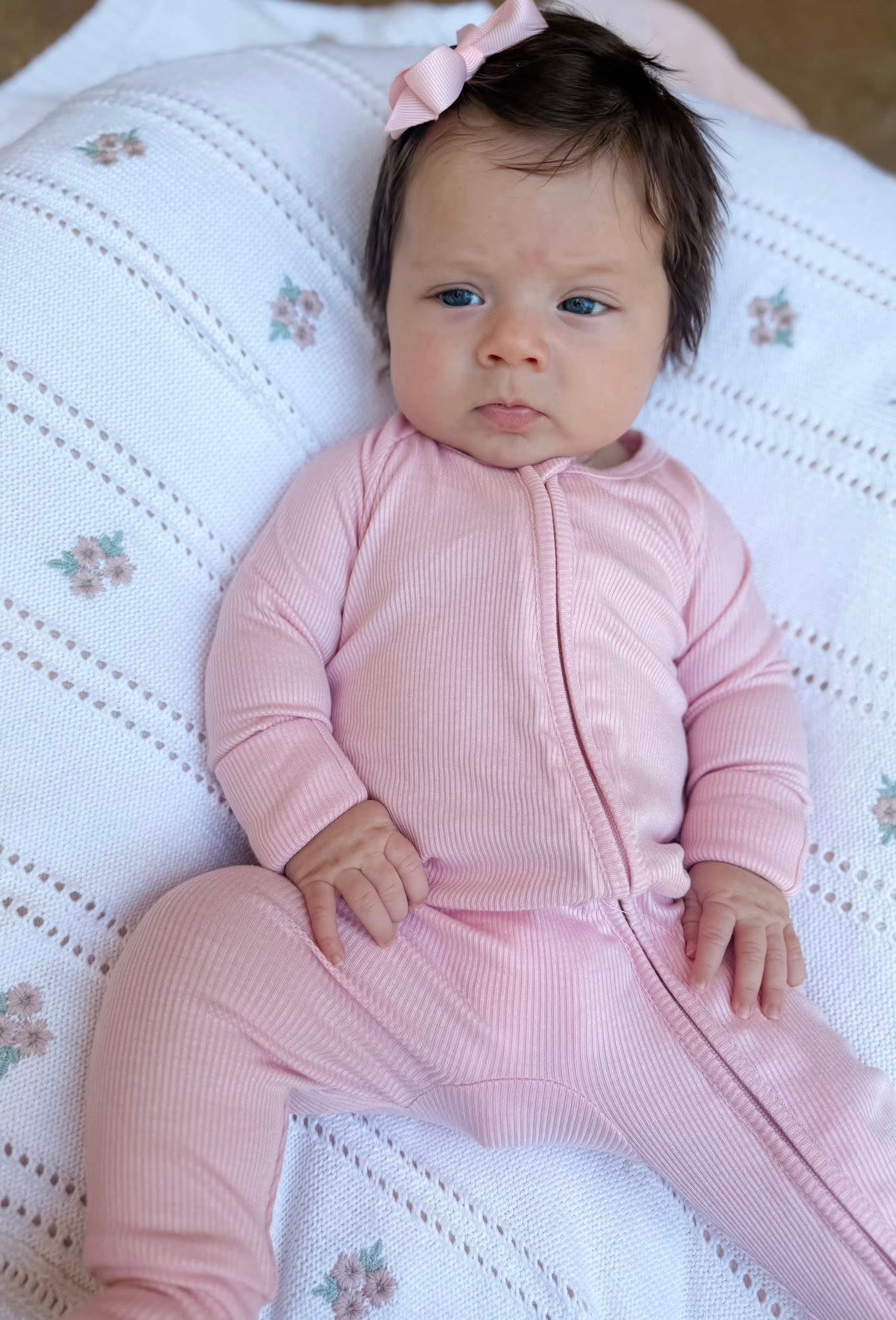 Powder Pink Ribbed Double Zippy Romper