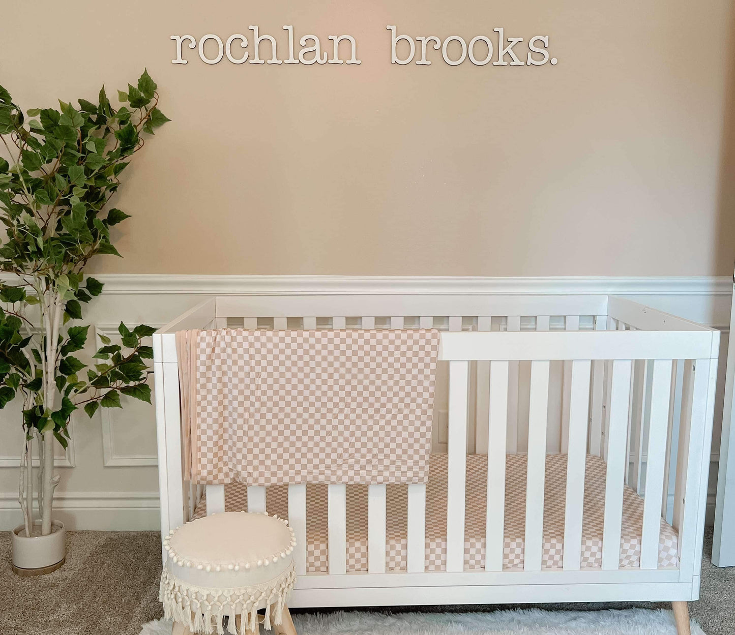 Beige Checkers Crib Sheet